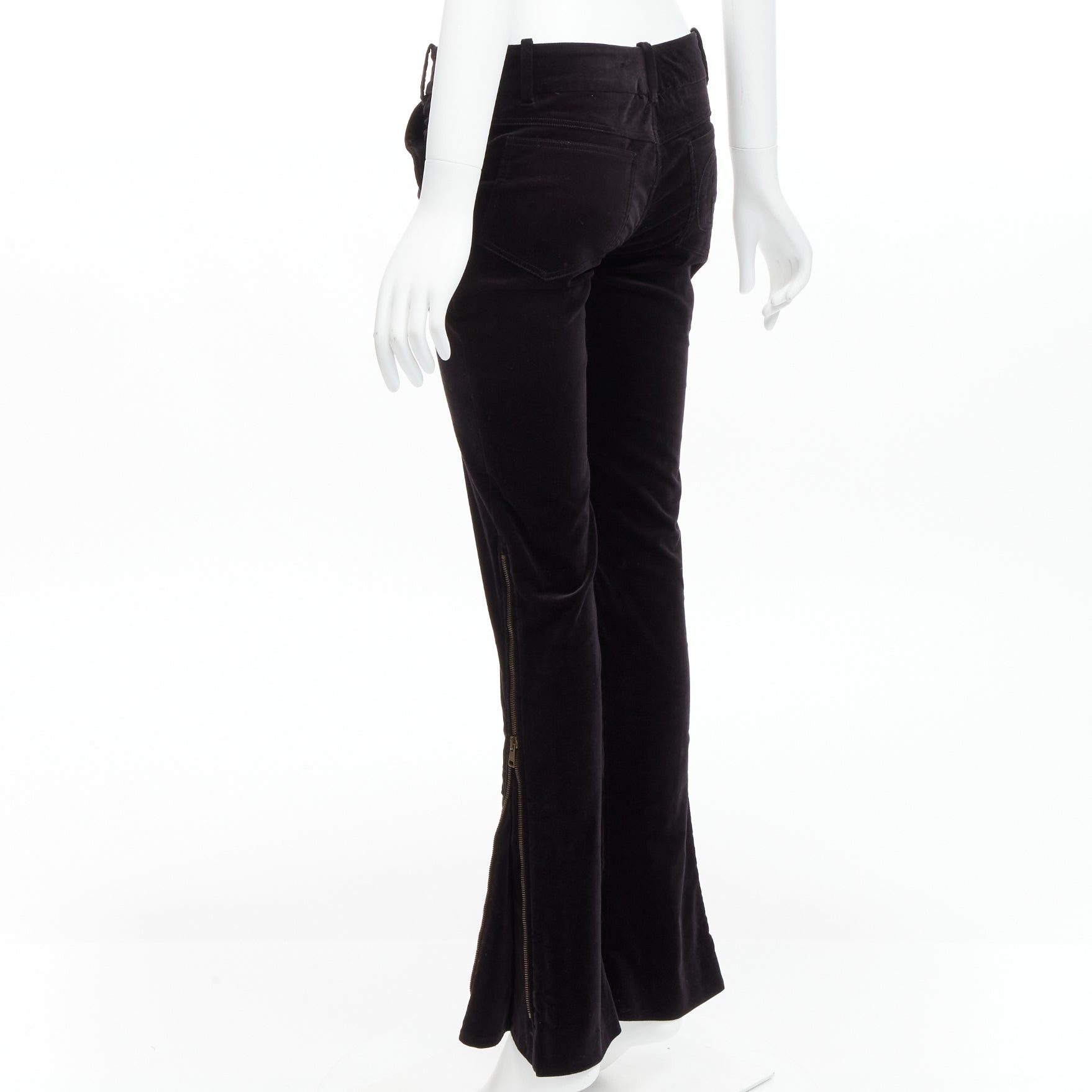 Gucci GUCCI Vintage black velour GG interlock logo side pocket zip flare pants XS Size 25" / US 0 / IT 36 - 6 Thumbnail