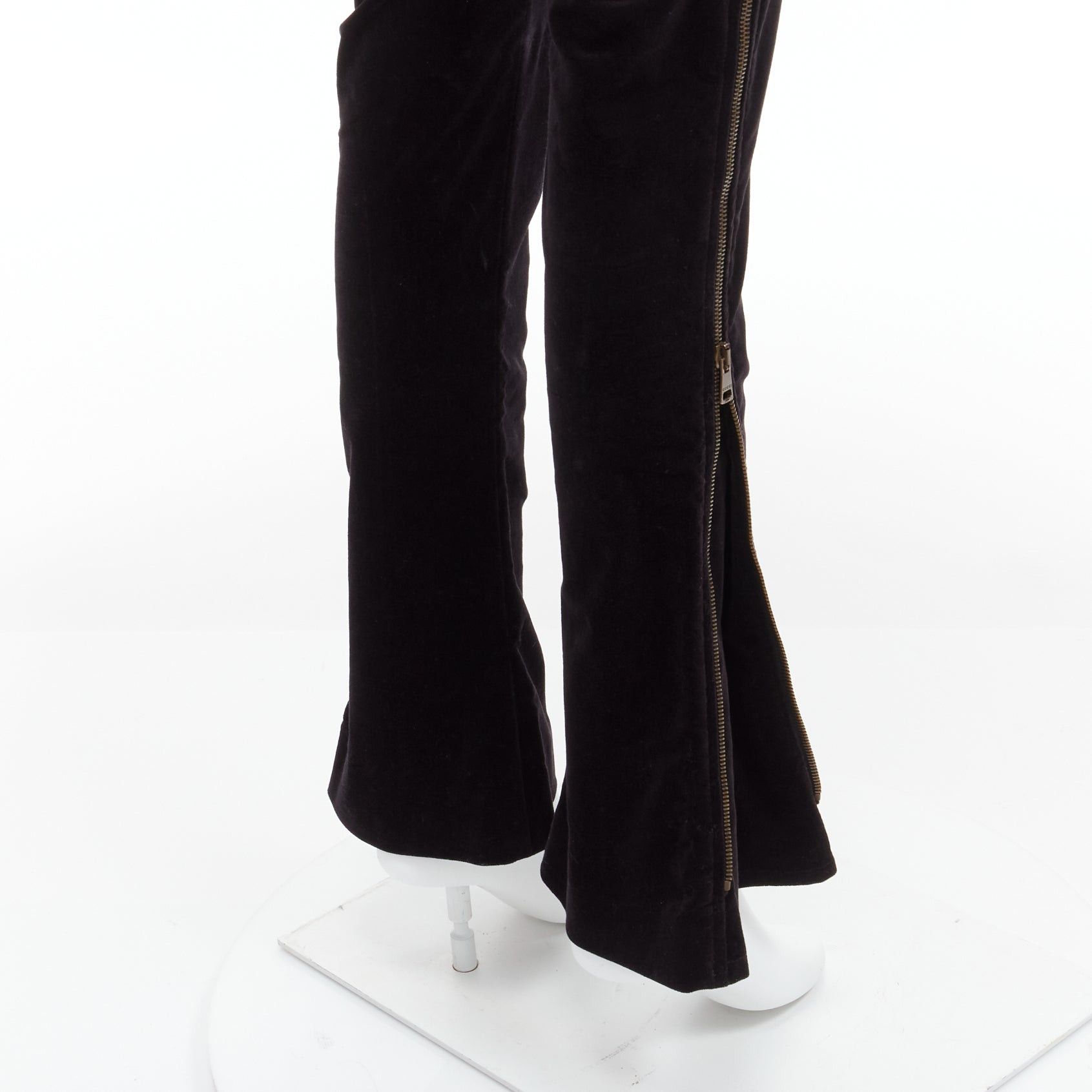 Gucci GUCCI Vintage black velour GG interlock logo side pocket zip flare pants XS Size 25" / US 0 / IT 36 - 2 Thumbnail