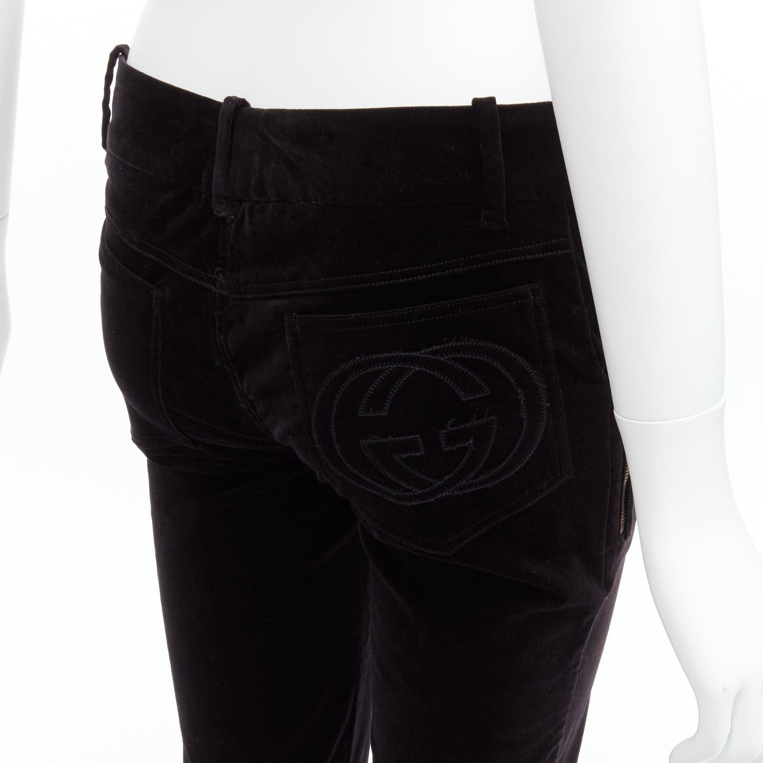 Gucci GUCCI Vintage black velour GG interlock logo side pocket zip flare pants XS Size 25" / US 0 / IT 36 - 7 Thumbnail