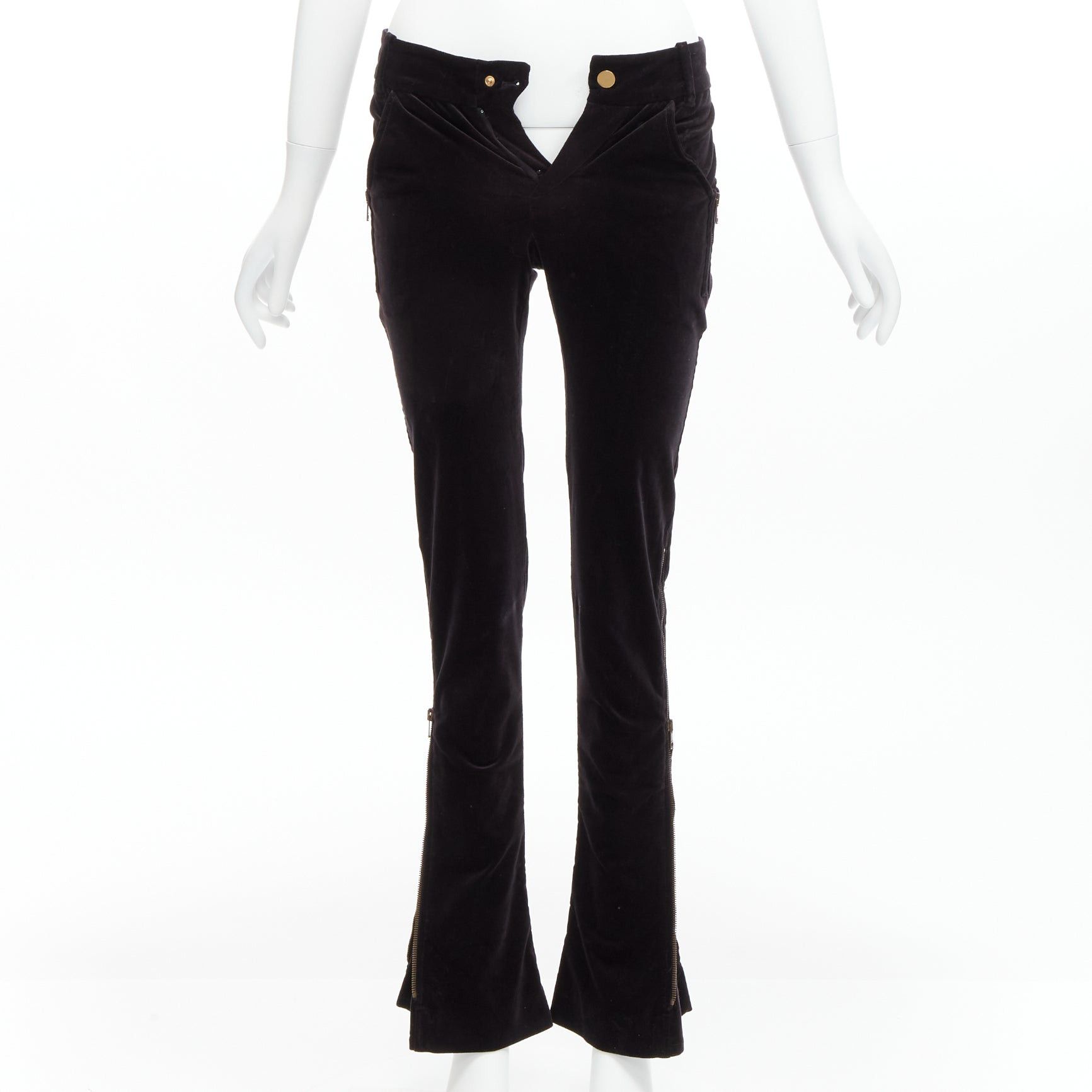Gucci GUCCI Vintage black velour GG interlock logo side pocket zip flare pants XS Size 25" / US 0 / IT 36 - 3 Thumbnail
