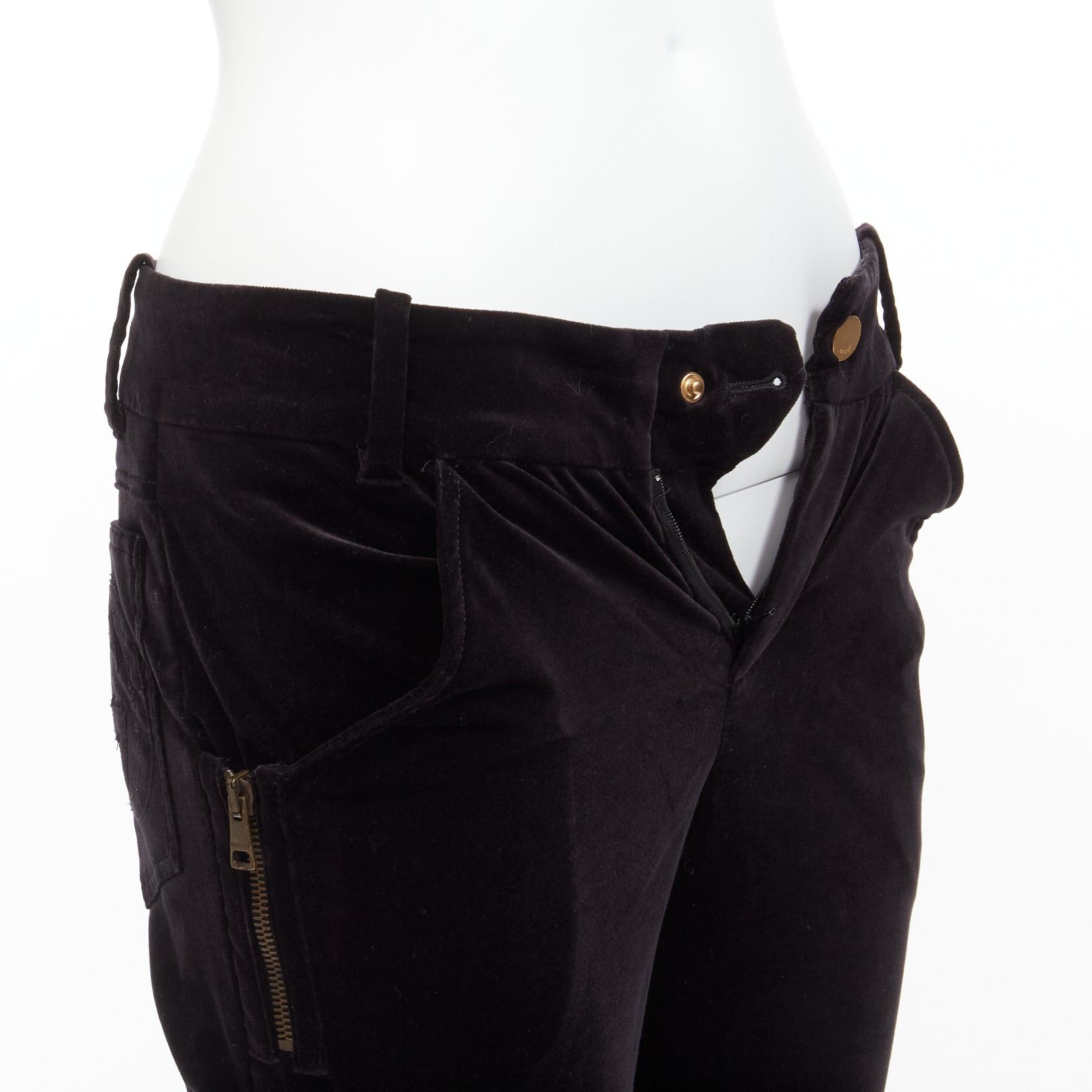 Gucci GUCCI Vintage black velour GG interlock logo side pocket zip flare pants XS Size 25" / US 0 / IT 36 - 8 Thumbnail
