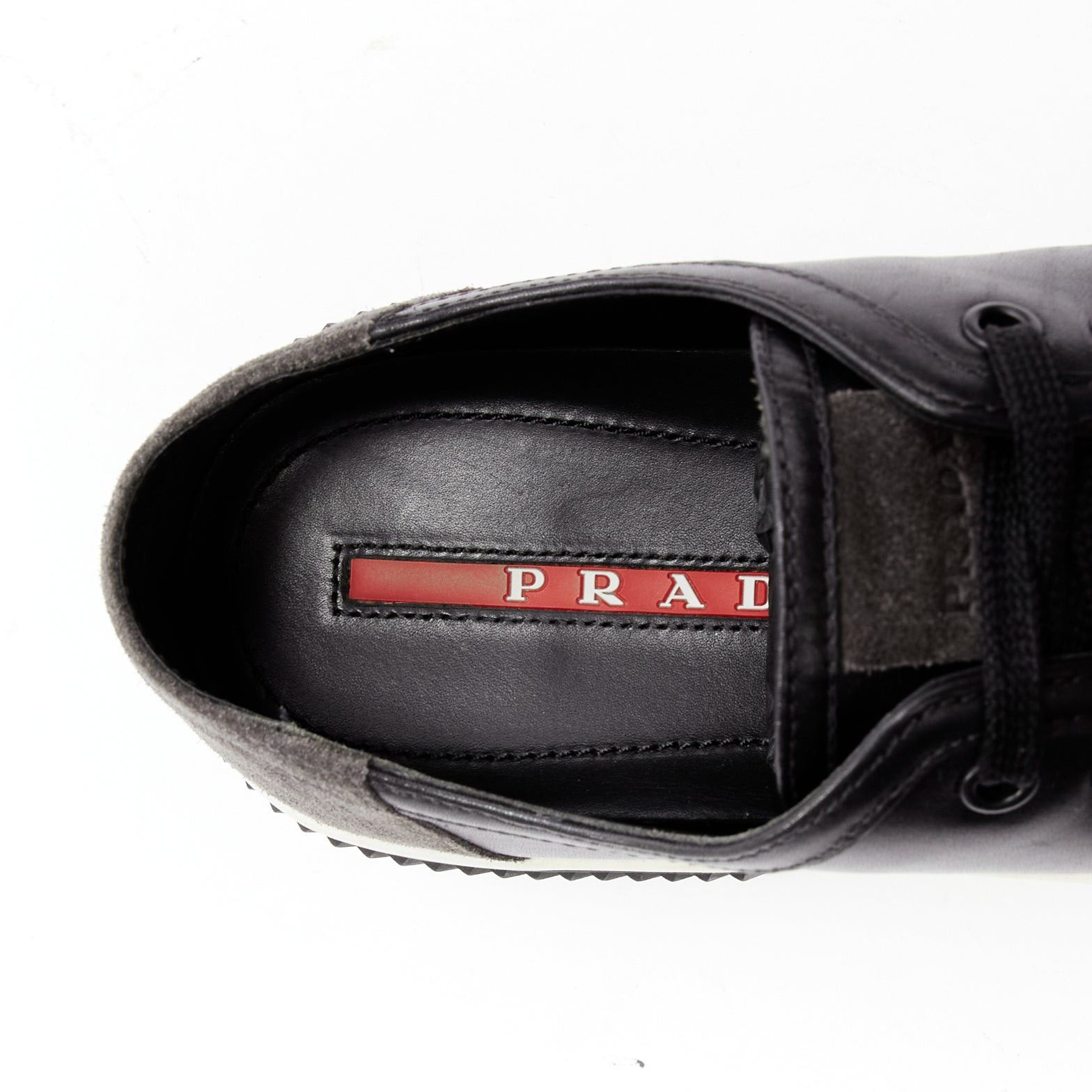Prada PRADA Stratus black grey suede leather low top sneakers UK5.5 EU39.5 Size US 6.5 / EU 39-40 - 9 Thumbnail