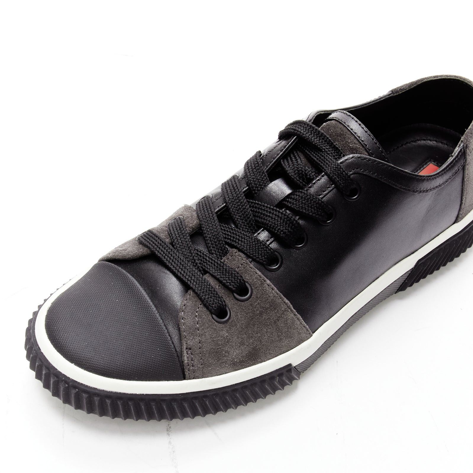 Prada PRADA Stratus black grey suede leather low top sneakers UK5.5 EU39.5 Size US 6.5 / EU 39-40 - 7 Thumbnail