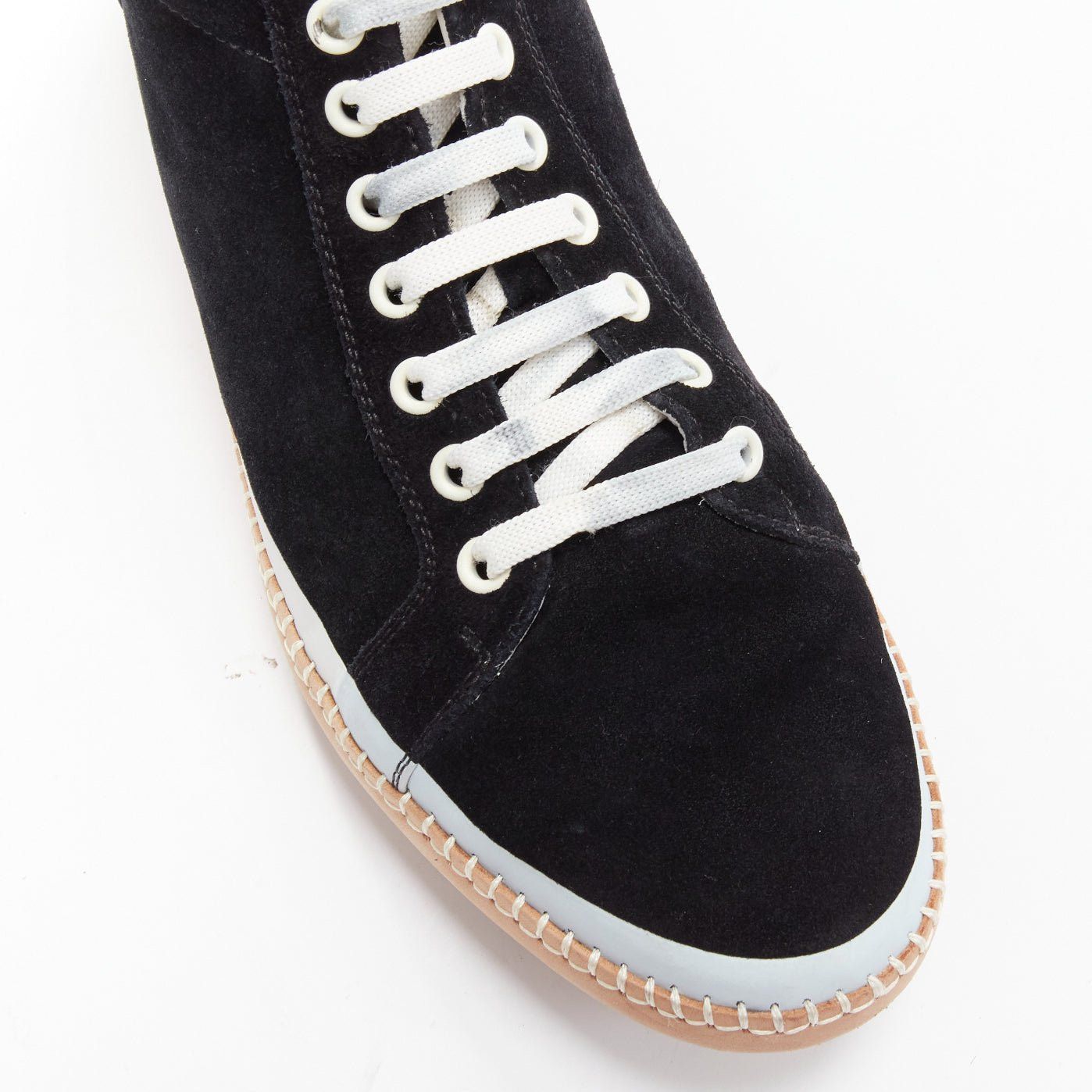 Bottega Veneta BOTTEGA VENETA Spritz black suede white overstitch mid sneakers EU40 Size US 7 / EU 40 - 7 Thumbnail