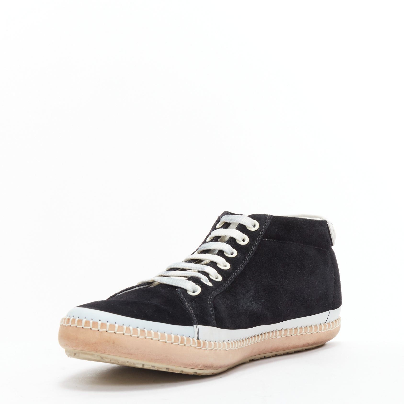 Bottega Veneta BOTTEGA VENETA Spritz black suede white overstitch mid sneakers EU40 Size US 7 / EU 40 - 4 Thumbnail