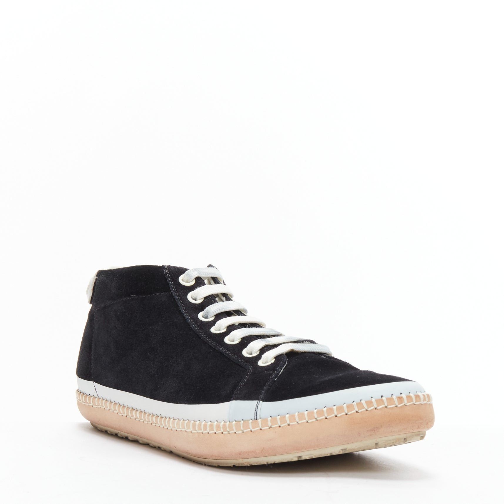 Bottega Veneta BOTTEGA VENETA Spritz black suede white overstitch mid sneakers EU40 Size US 7 / EU 40 - 2 Thumbnail