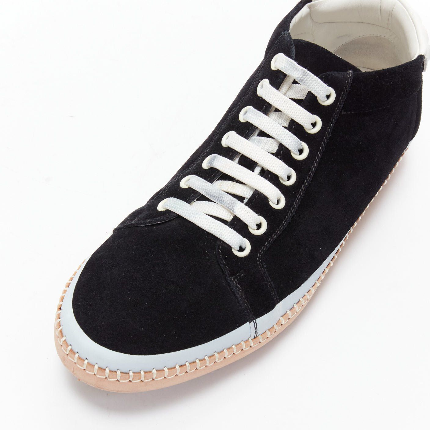 Bottega Veneta BOTTEGA VENETA Spritz black suede white overstitch mid sneakers EU40 Size US 7 / EU 40 - 8 Thumbnail