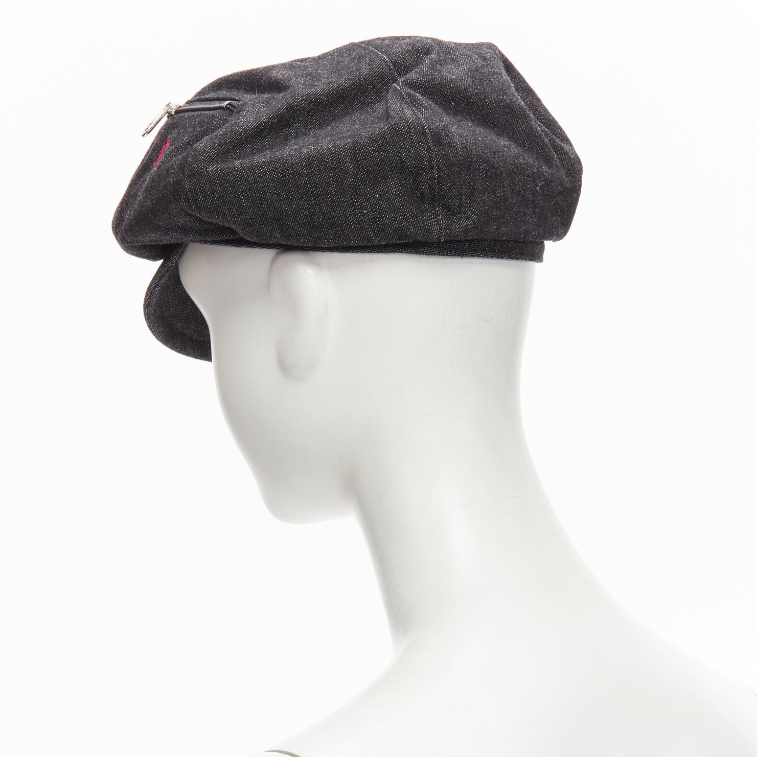 Burberry BURBERRY Vintage black denim logo embroidery zip zip pocket newboy hat Sz 54 Size ONE SIZE - 6 Thumbnail