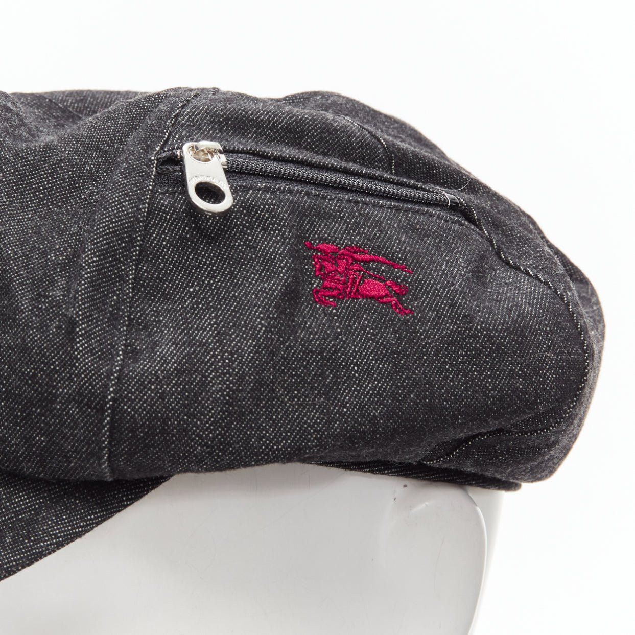 Burberry BURBERRY Vintage black denim logo embroidery zip zip pocket newboy hat Sz 54 Size ONE SIZE - 2 Thumbnail