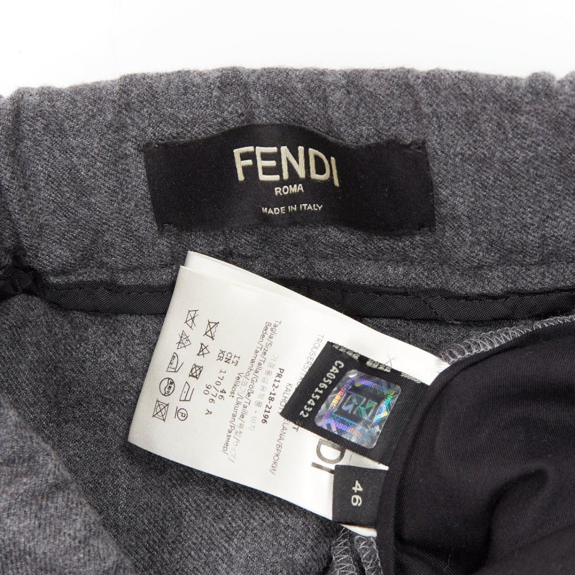 Fendi FENDI 100% virgin wool grey drawstring waistband casual dress trousers IT46 S Size 46R - 8 Thumbnail