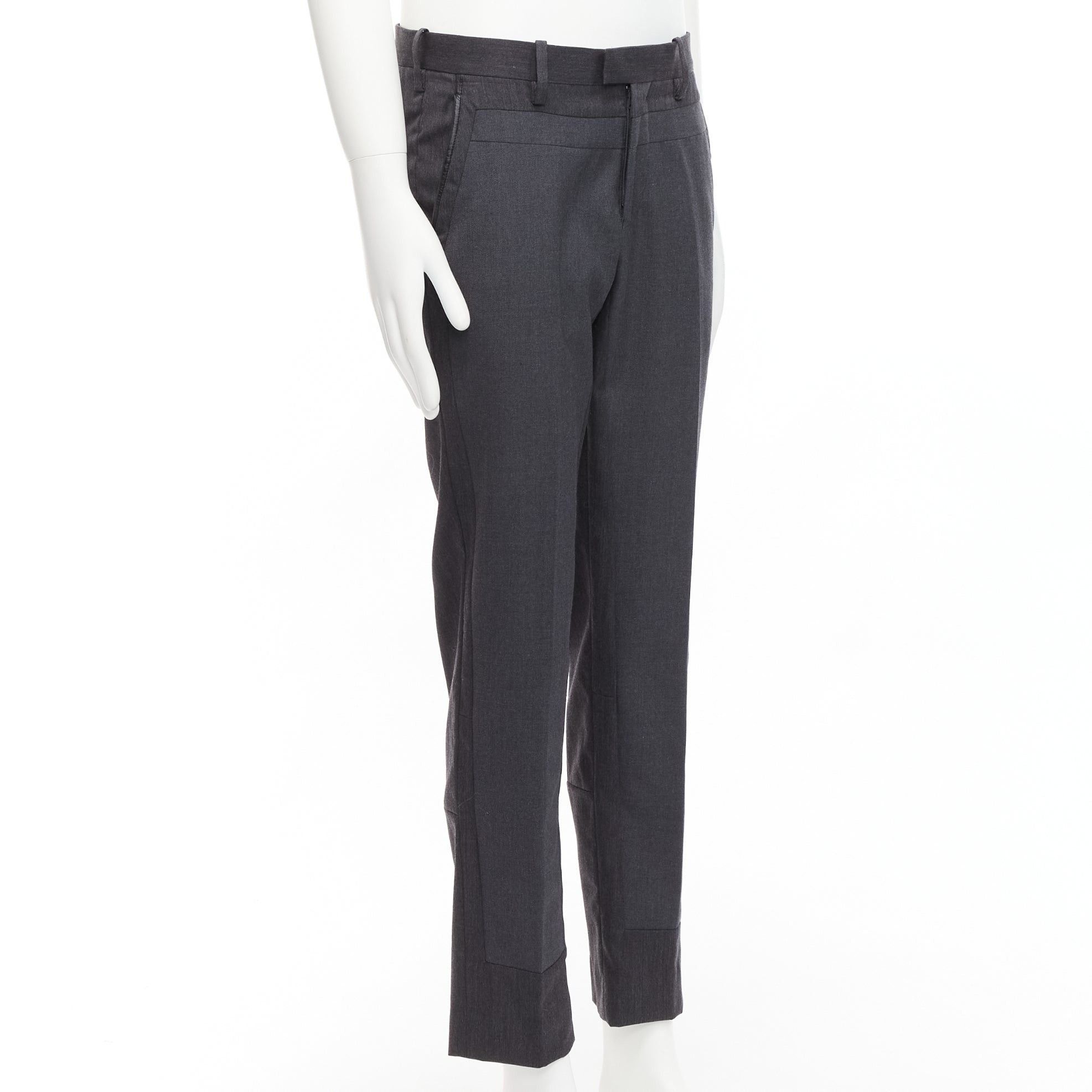 Undercover UNDERCOVER John grey 100% wool black cowhide trim patchwork trousers JP4 XL Size 28" / US 6 / IT 42 - 3 Thumbnail