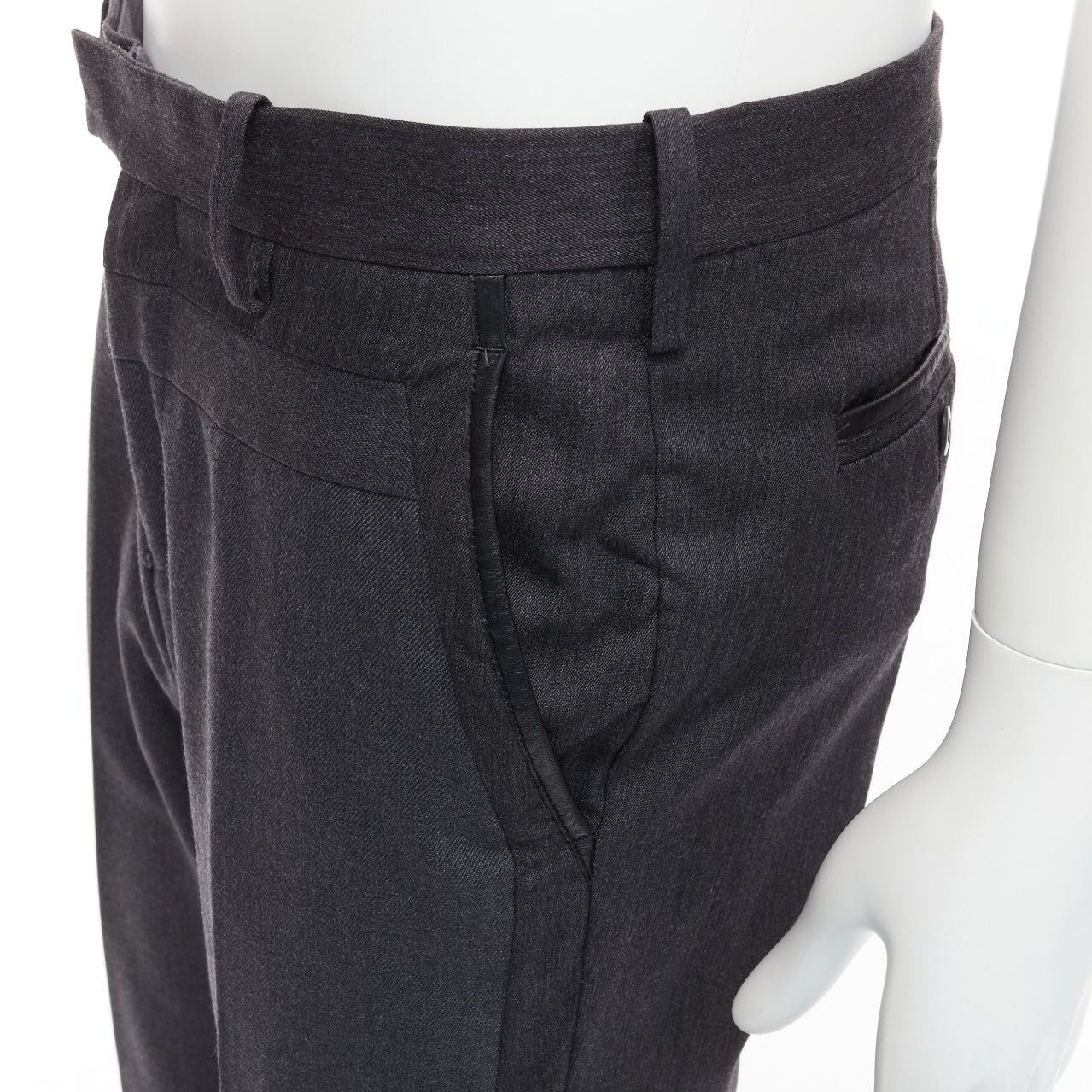 Undercover UNDERCOVER John grey 100% wool black cowhide trim patchwork trousers JP4 XL Size 28" / US 6 / IT 42 - 2 Thumbnail