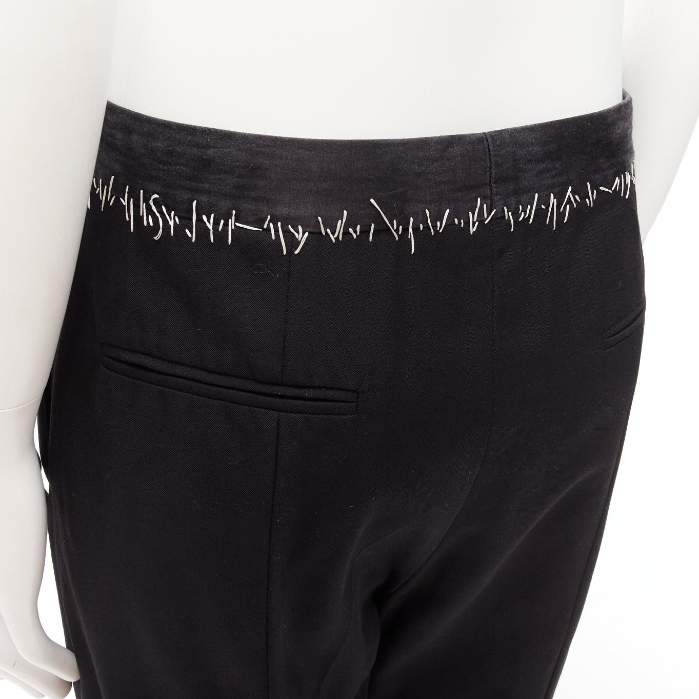 Haider Ackermann HAIDER ACKERMANN black wool cotton white topstitch waist dress pants EU38 M Size 48R - 7 Thumbnail