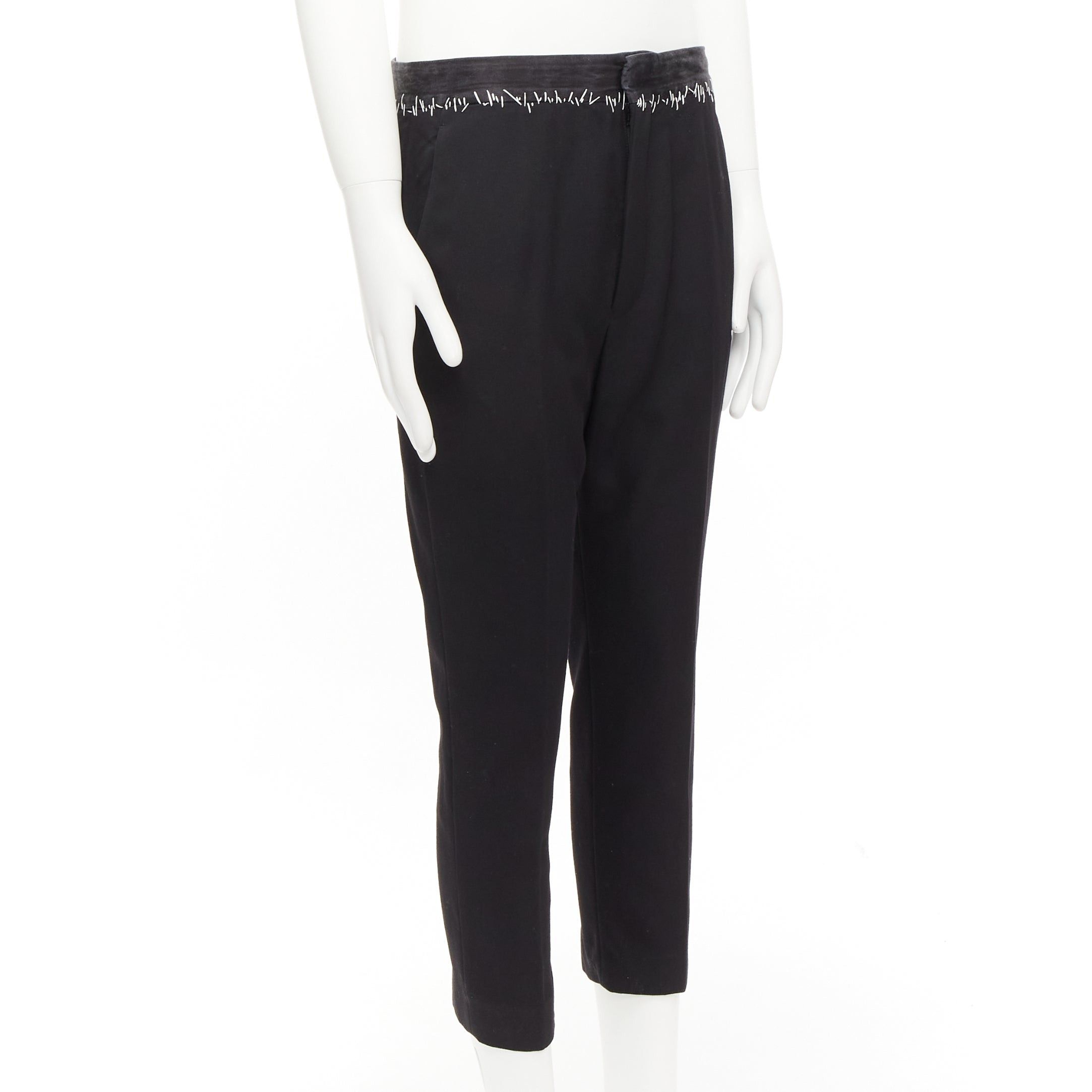 Haider Ackermann HAIDER ACKERMANN black wool cotton white topstitch waist dress pants EU38 M Size 48R - 3 Thumbnail