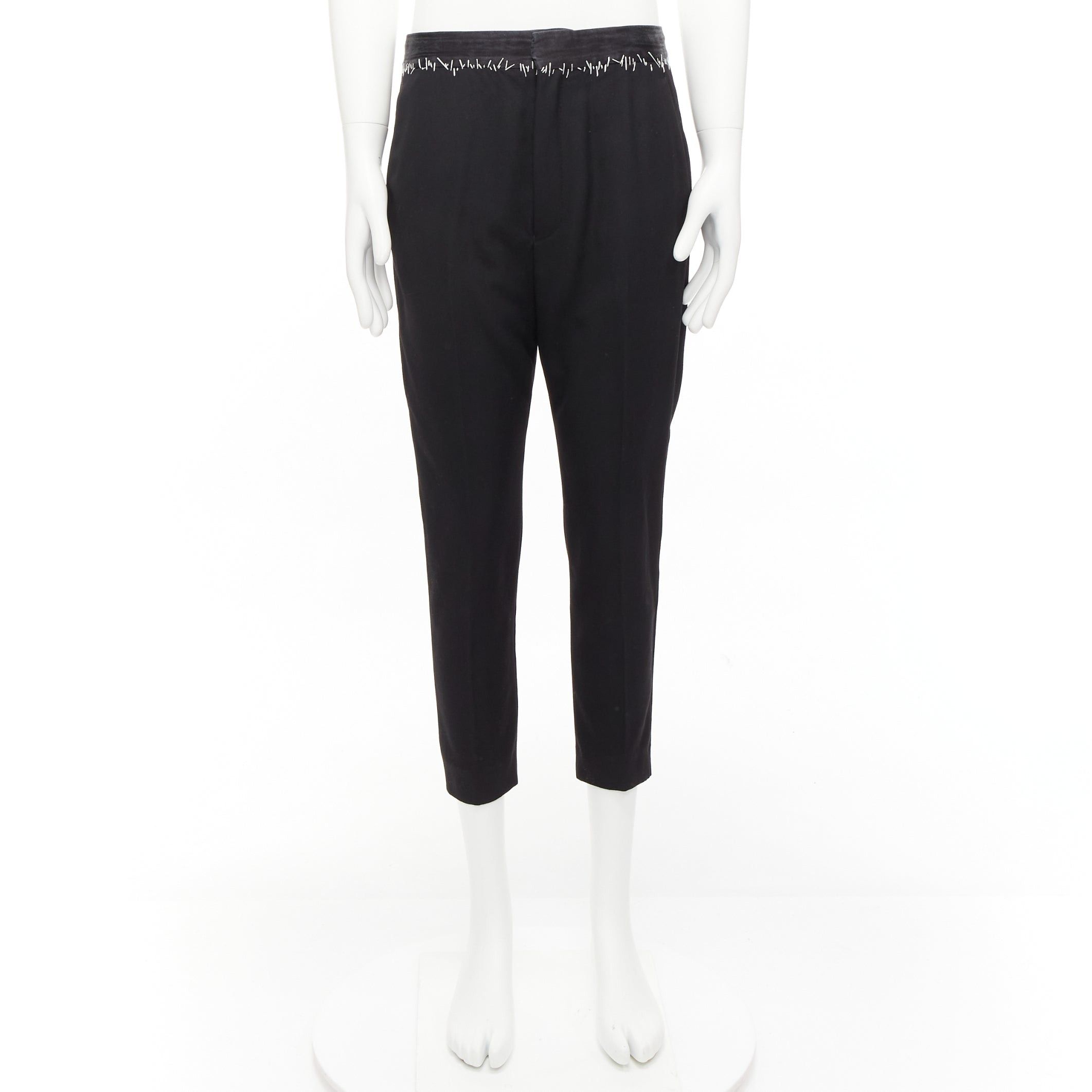 Haider Ackermann HAIDER ACKERMANN black wool cotton white topstitch waist dress pants EU38 M Size 48R - 9 Thumbnail