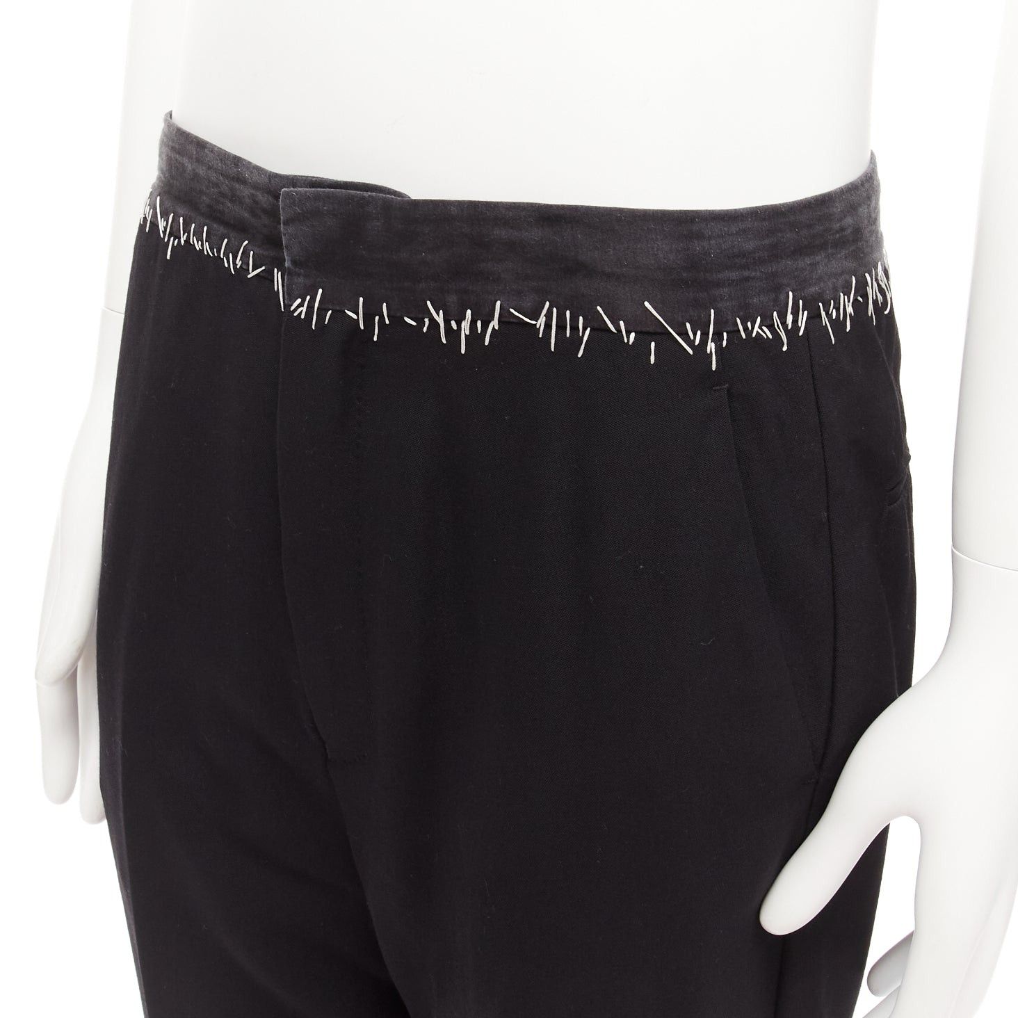 Haider Ackermann HAIDER ACKERMANN black wool cotton white topstitch waist dress pants EU38 M Size 48R - 2 Thumbnail
