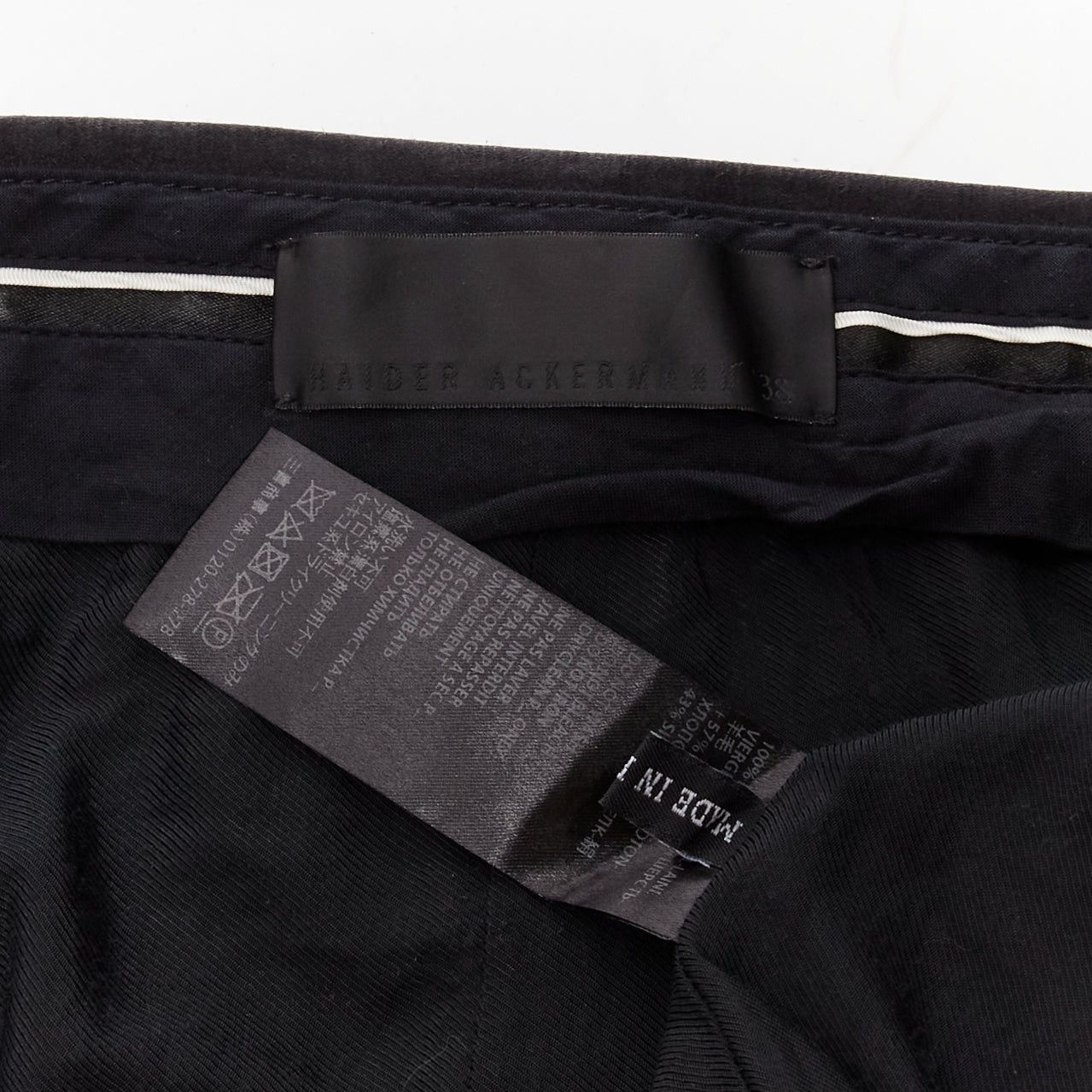 Haider Ackermann HAIDER ACKERMANN black wool cotton white topstitch waist dress pants EU38 M Size 48R - 8 Thumbnail