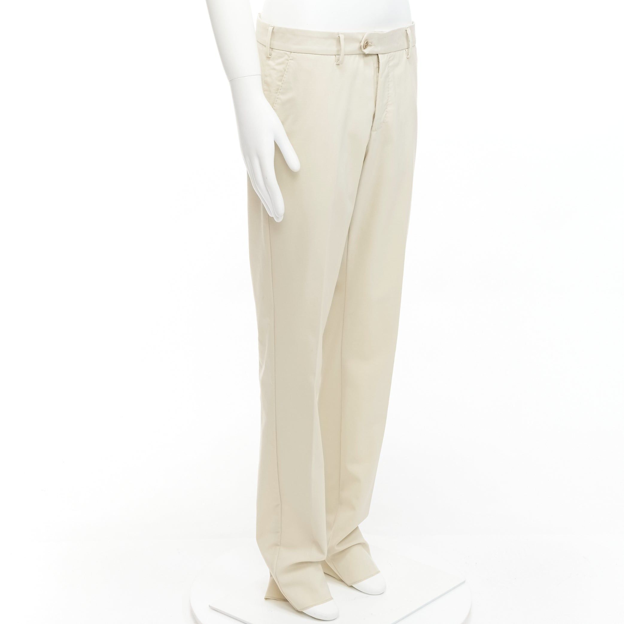 La Perla LA PERLA light beige virgin wool blend straight leg minimal classic pants M Size 48R - 3 Thumbnail