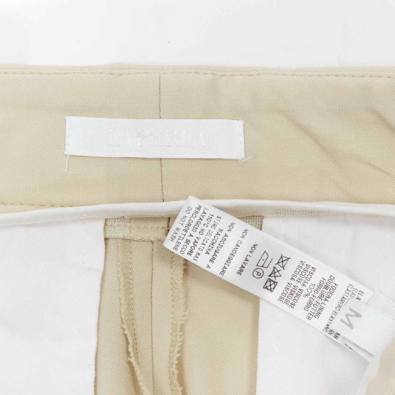 La Perla LA PERLA light beige virgin wool blend straight leg minimal classic pants M Size 48R - 8 Thumbnail