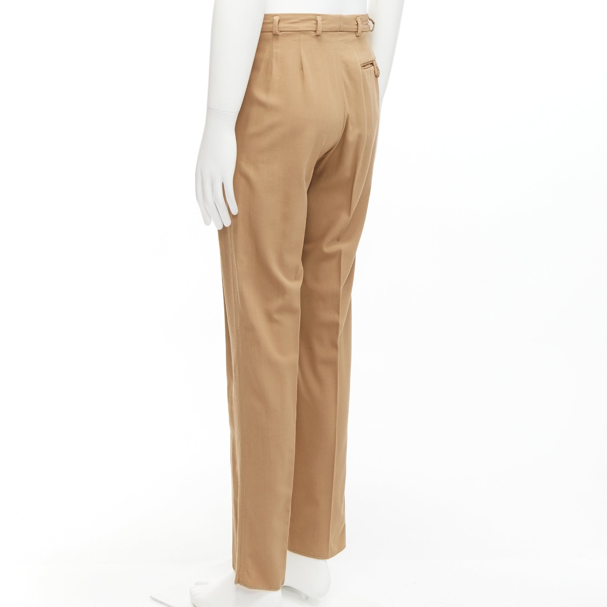 Bottega Veneta BOTTEGA VENETA 100% wool tan brown cotton lined pleated front pants IT48 M Size 48R - 6 Thumbnail