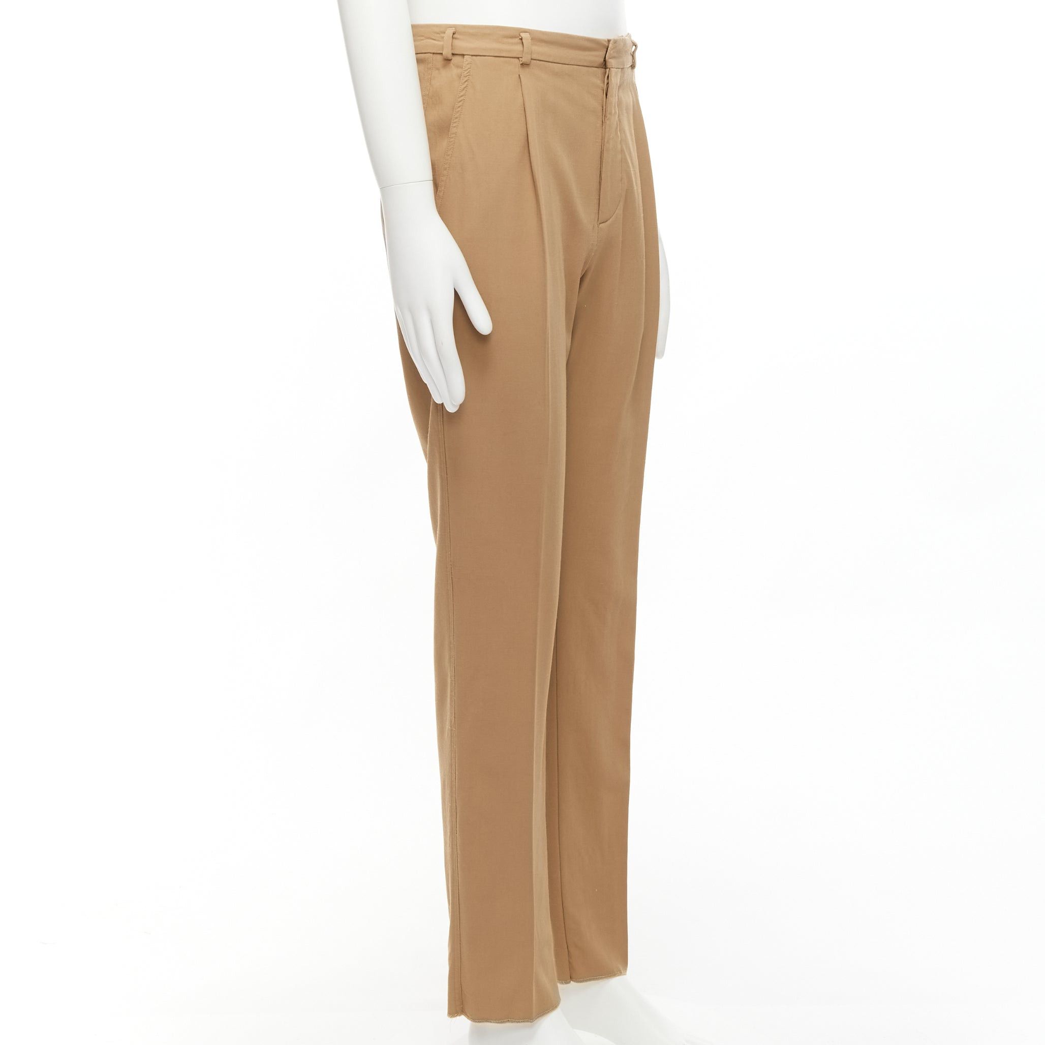 Bottega Veneta BOTTEGA VENETA 100% wool tan brown cotton lined pleated front pants IT48 M Size 48R - 3 Thumbnail