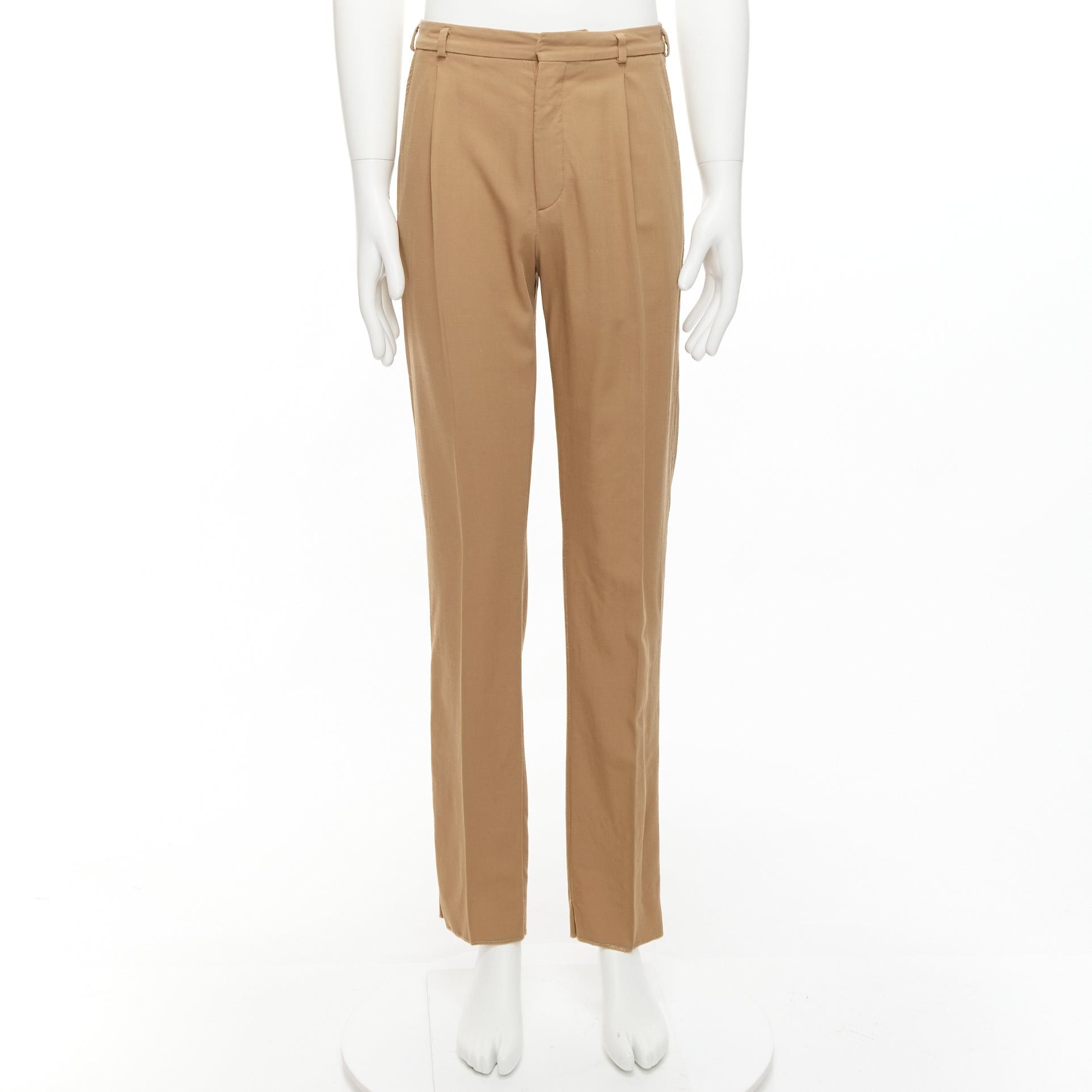 Bottega Veneta BOTTEGA VENETA 100% wool tan brown cotton lined pleated front pants IT48 M Size 48R - 9 Thumbnail