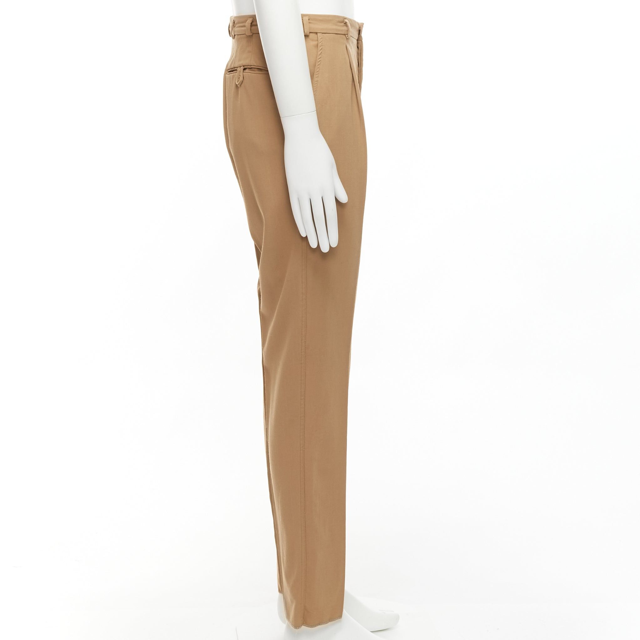 Bottega Veneta BOTTEGA VENETA 100% wool tan brown cotton lined pleated front pants IT48 M Size 48R - 4 Thumbnail