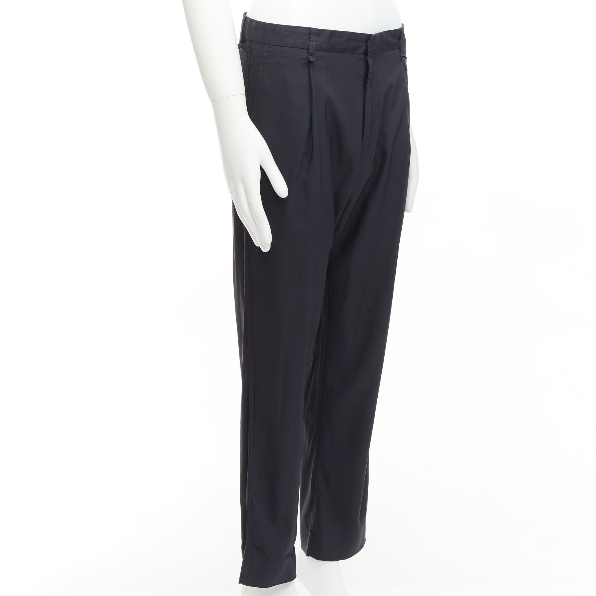 Lanvin LANVIN navy viscose blend front pleats classy tapered dress pants IT46 S Size 46R - 3 Thumbnail