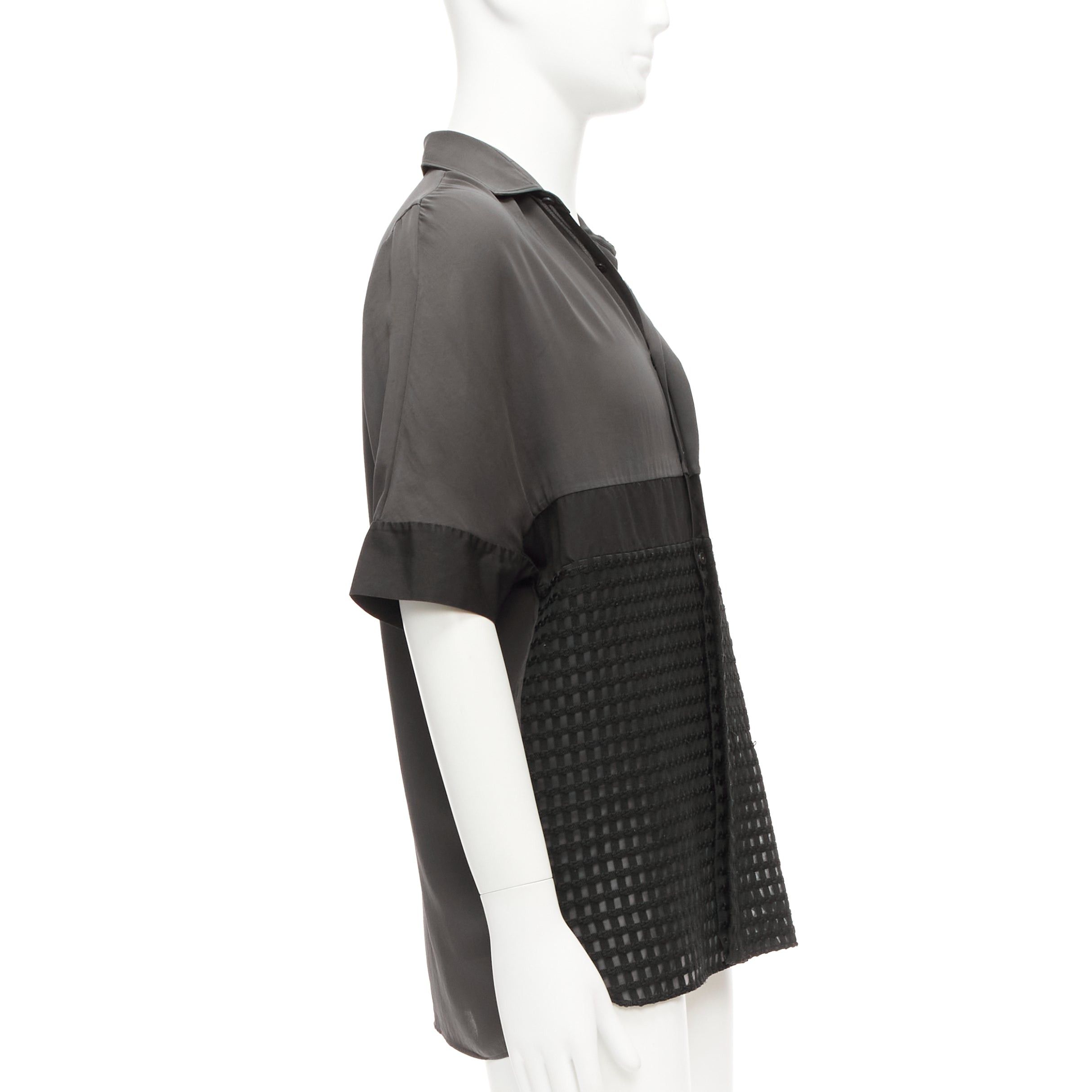 Lanvin LANVIN grey black silky twill mix texture short sleeves dress shirt EU38/15 S Size US M / EU 48-50 / 2 - 4 Thumbnail