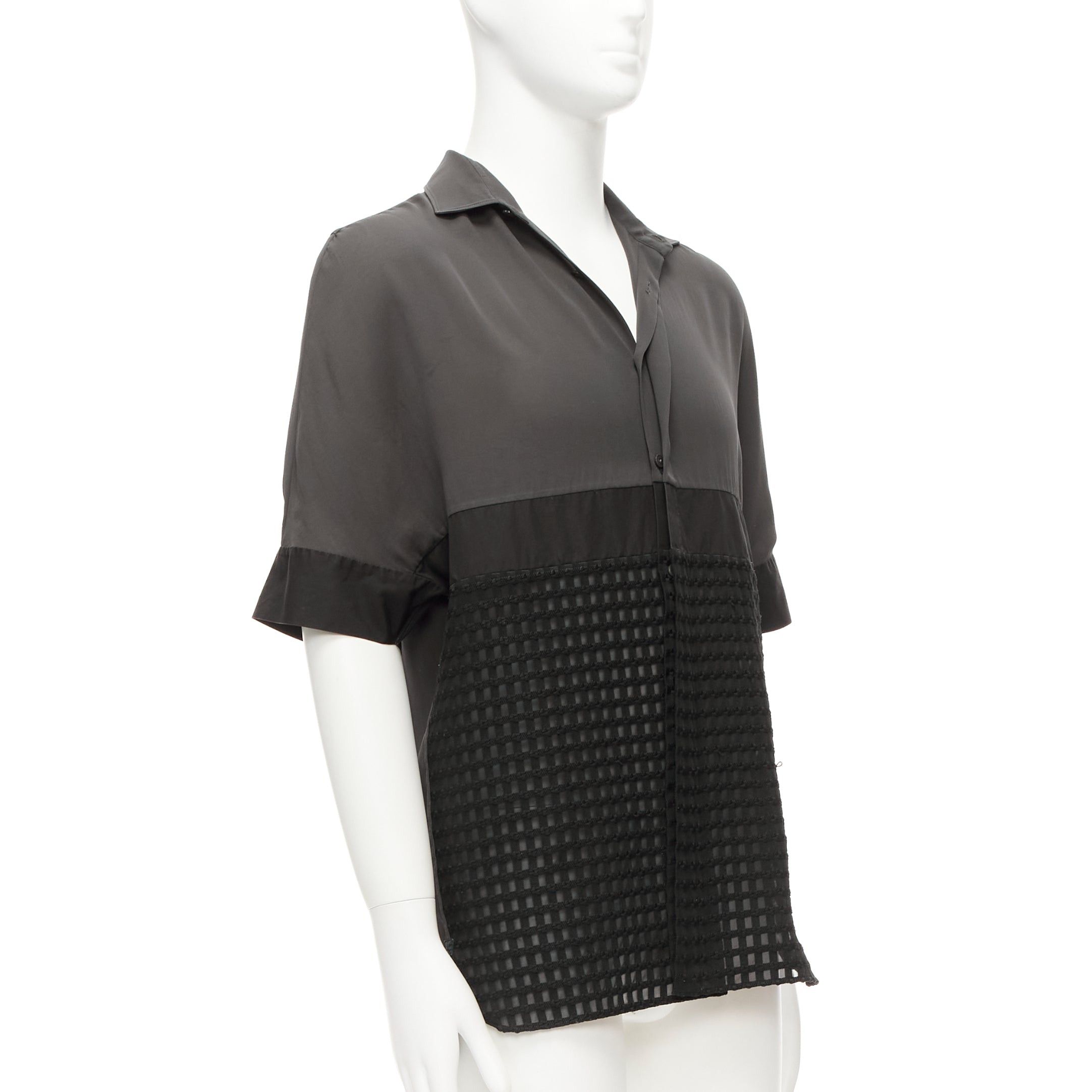 Lanvin LANVIN grey black silky twill mix texture short sleeves dress shirt EU38/15 S Size US M / EU 48-50 / 2 - 3 Thumbnail