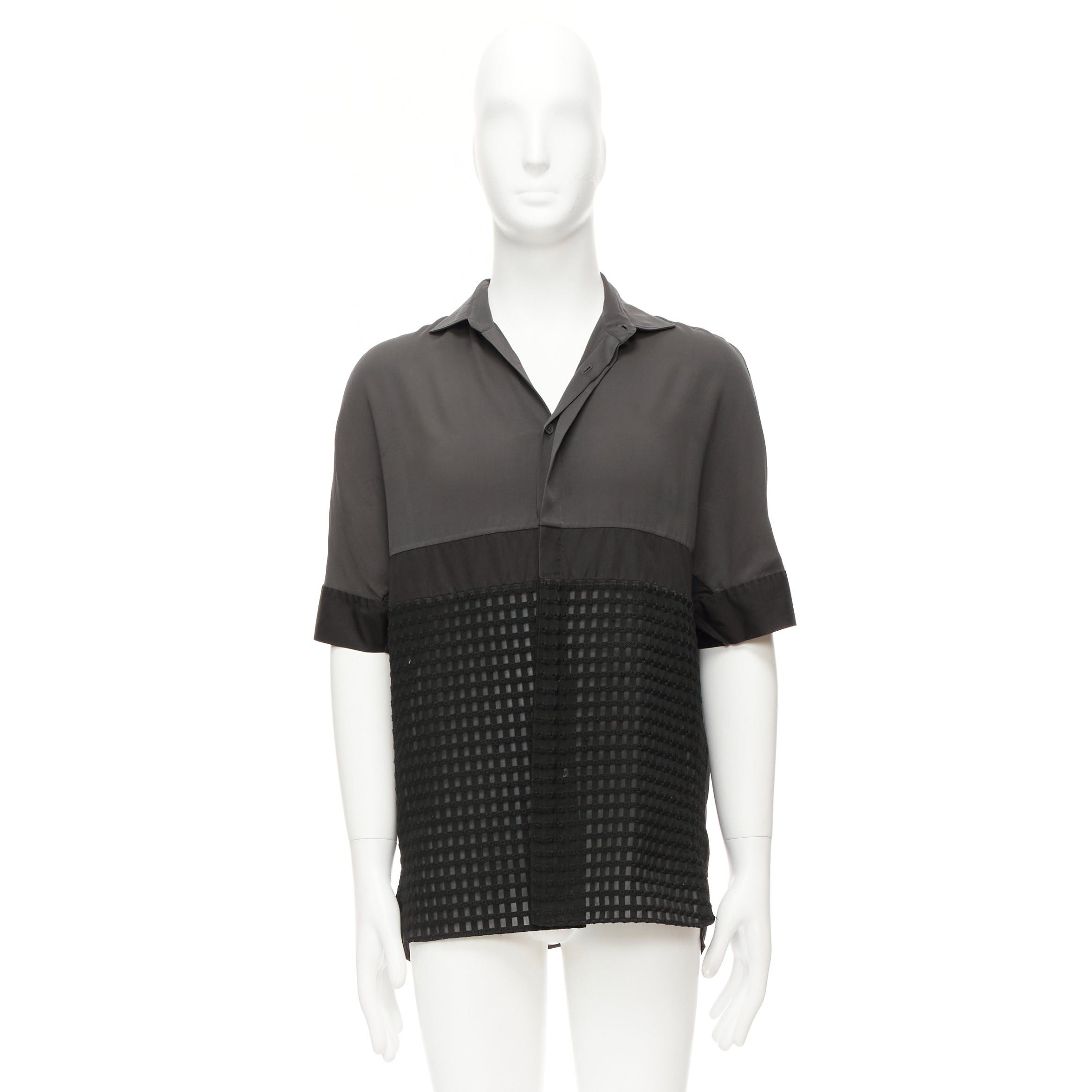 Lanvin LANVIN grey black silky twill mix texture short sleeves dress shirt EU38/15 S Size US M / EU 48-50 / 2 - 9 Thumbnail