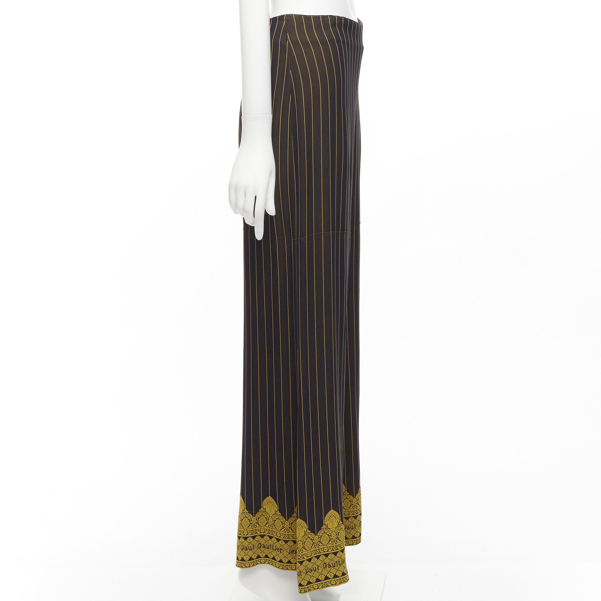 Jean Paul Gaultier JEAN PAUL GAULTIER FEMME black gold striped logo trim wide leg pants IT40 L Size 27" / US 4 / IT 40 - 4 Thumbnail