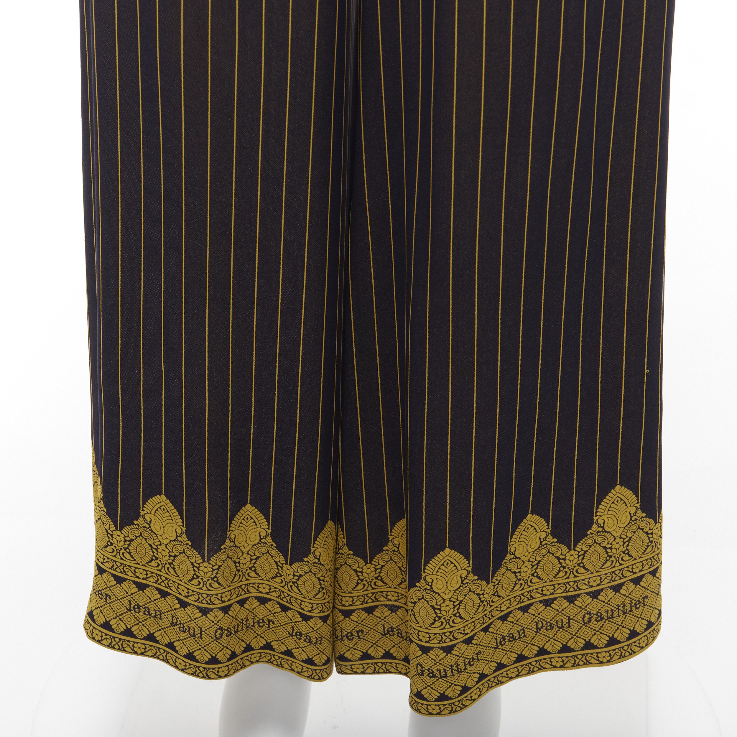 Jean Paul Gaultier JEAN PAUL GAULTIER FEMME black gold striped logo trim wide leg pants IT40 L Size 27" / US 4 / IT 40 - 2 Thumbnail
