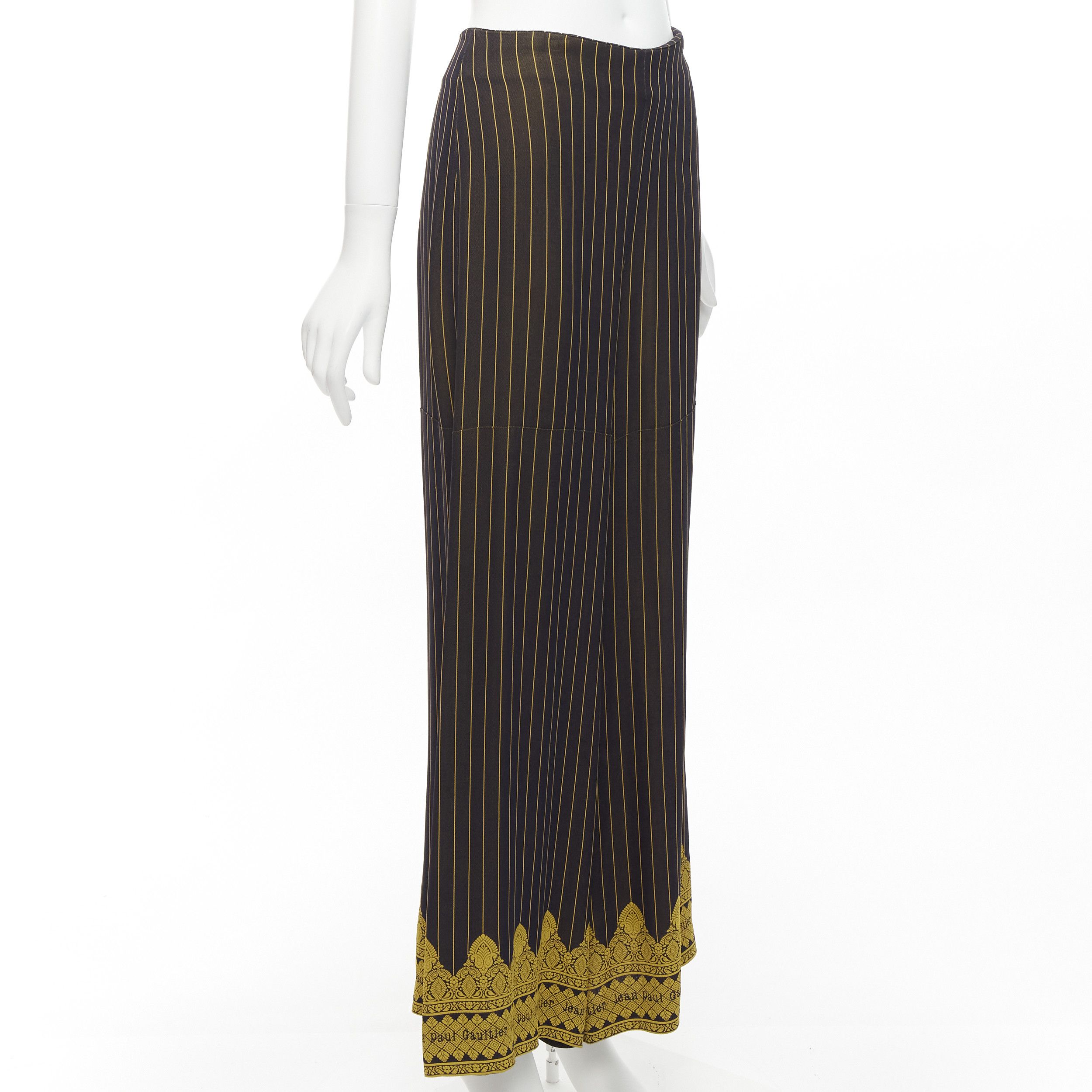 Jean Paul Gaultier JEAN PAUL GAULTIER FEMME black gold striped logo trim wide leg pants IT40 L Size 27" / US 4 / IT 40 - 3 Thumbnail