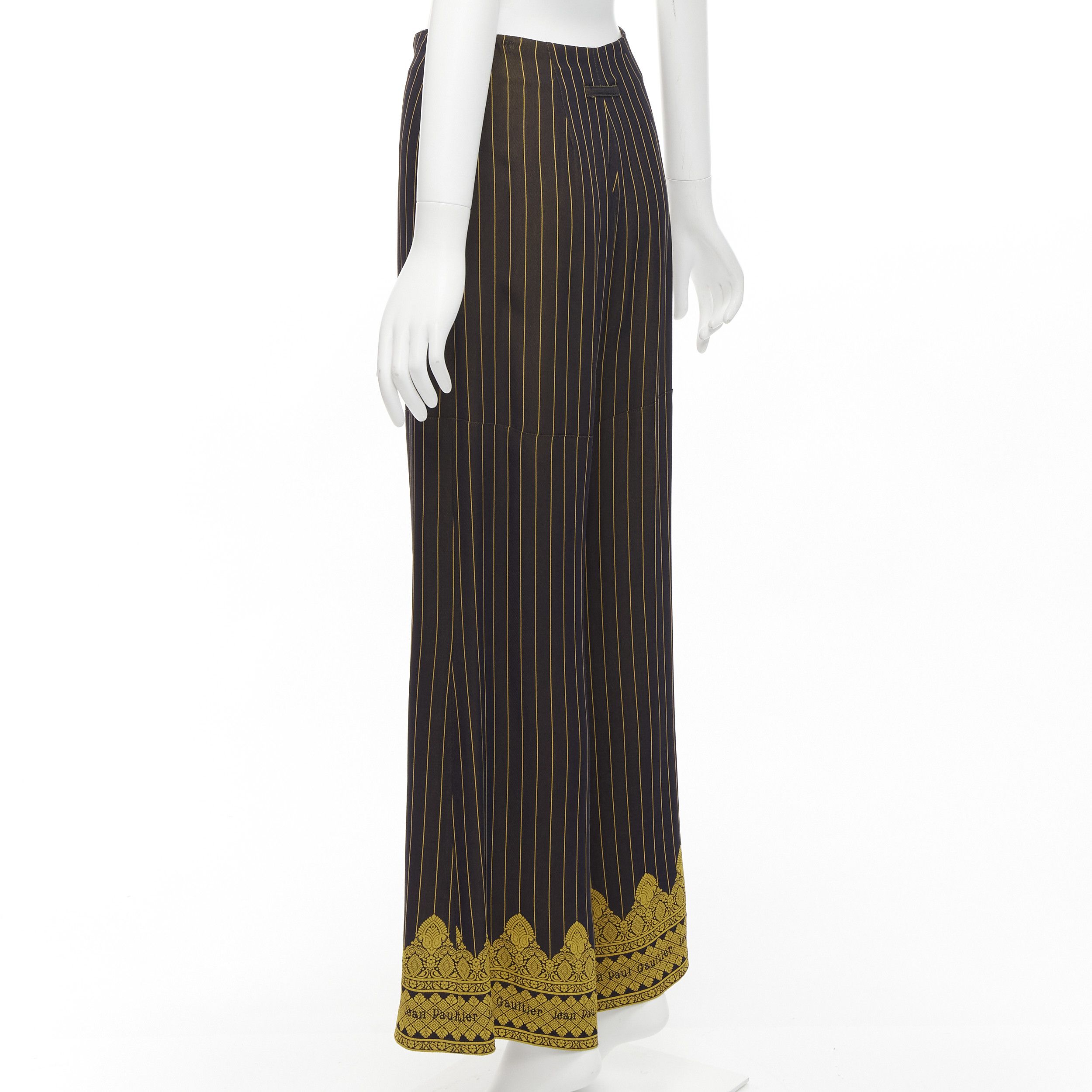 Jean Paul Gaultier JEAN PAUL GAULTIER FEMME black gold striped logo trim wide leg pants IT40 L Size 27" / US 4 / IT 40 - 6 Thumbnail