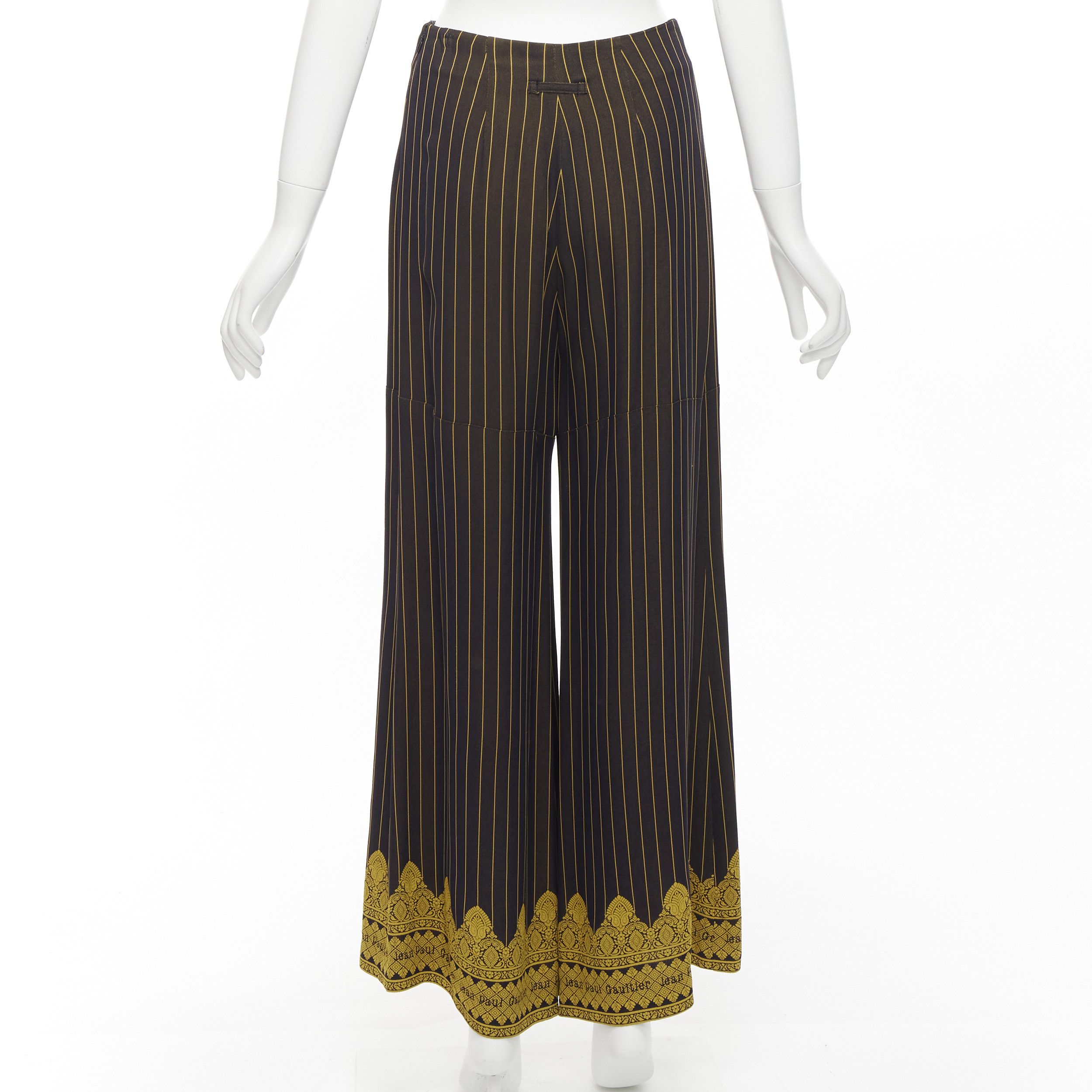 Jean Paul Gaultier JEAN PAUL GAULTIER FEMME black gold striped logo trim wide leg pants IT40 L Size 27" / US 4 / IT 40 - 5 Thumbnail