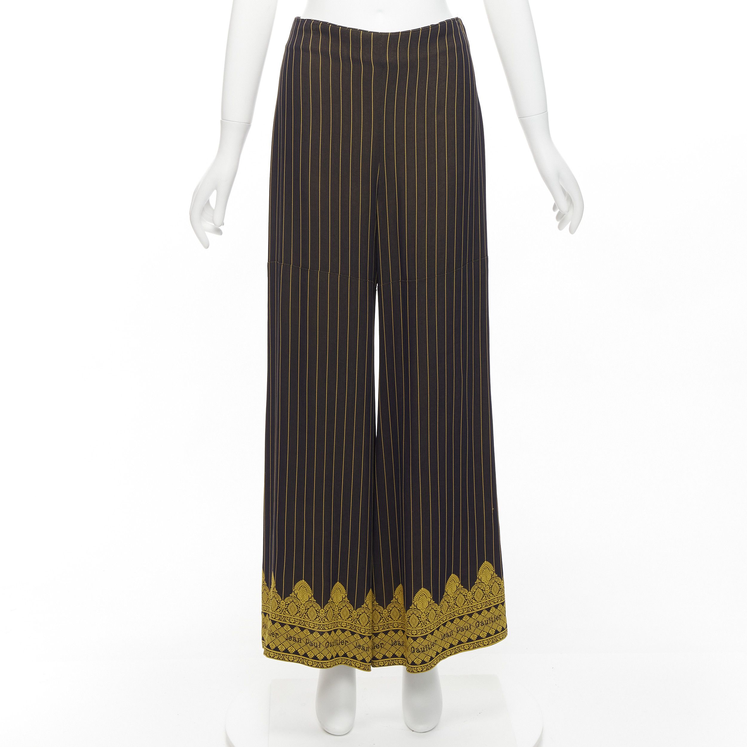 Jean Paul Gaultier JEAN PAUL GAULTIER FEMME black gold striped logo trim wide leg pants IT40 L Size 27" / US 4 / IT 40 - 9 Thumbnail