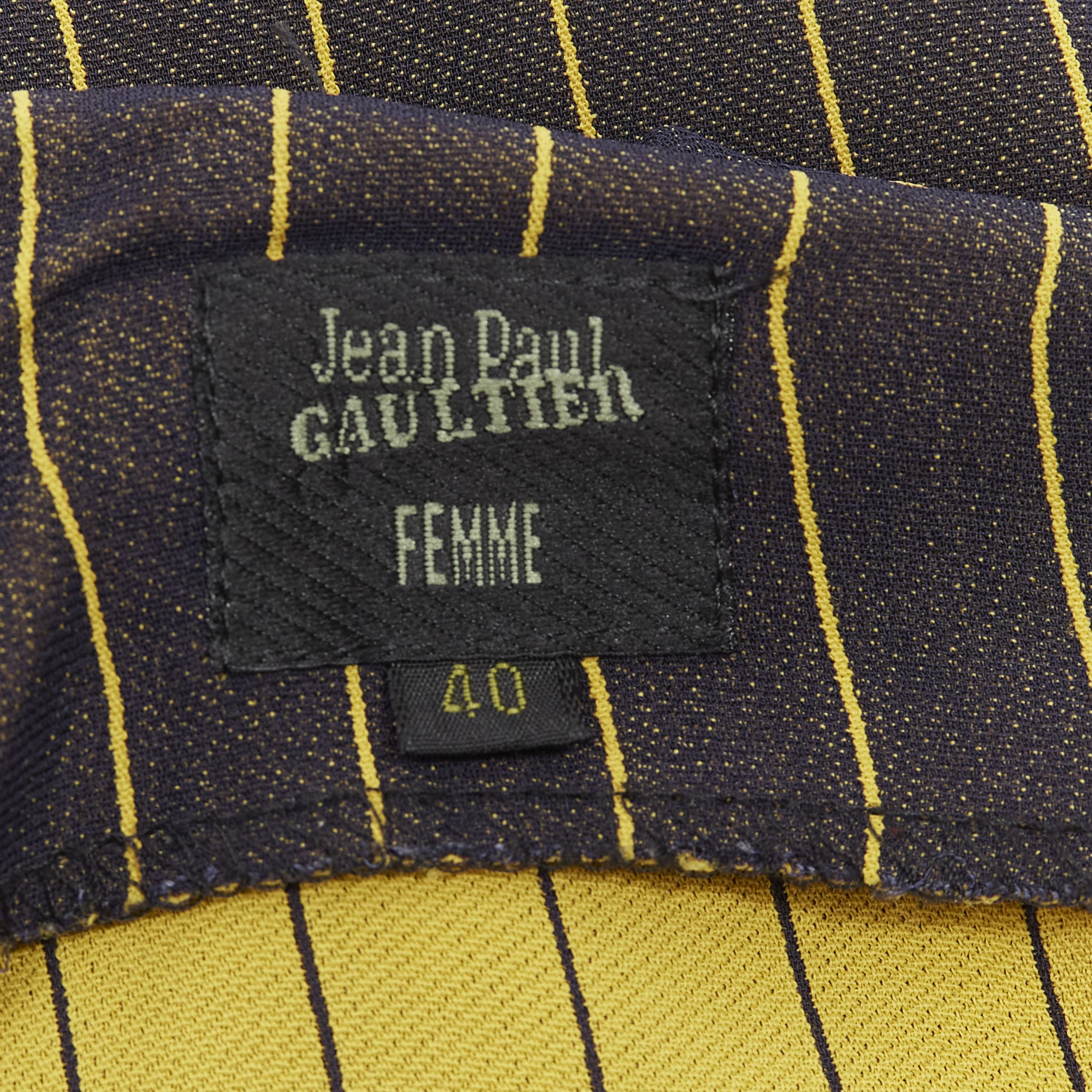 Jean Paul Gaultier JEAN PAUL GAULTIER FEMME black gold striped logo trim wide leg pants IT40 L Size 27" / US 4 / IT 40 - 8 Thumbnail