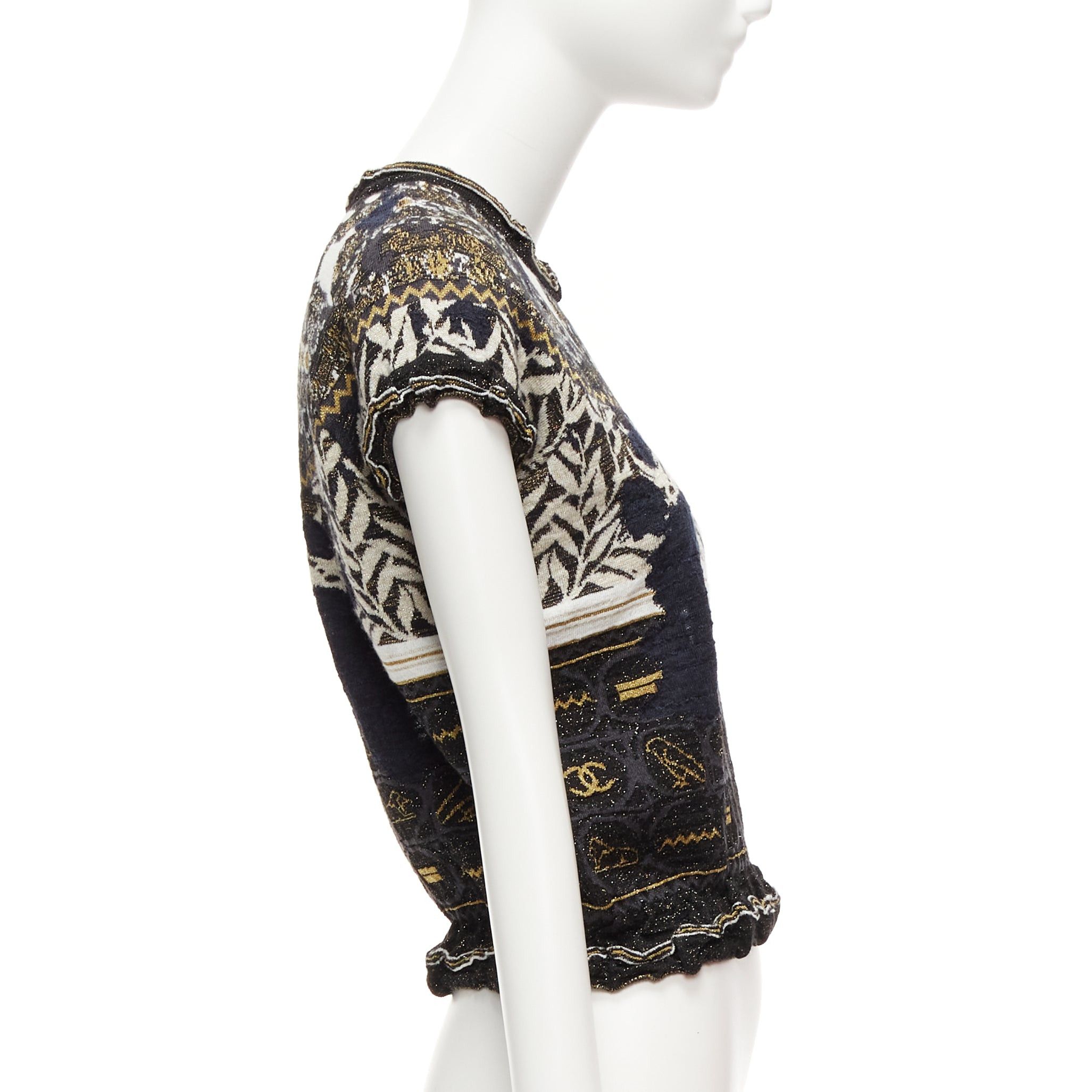 Chanel CHANEL 2019 Runway black gold Egyptian Hieroglyphics CC logo cap sleeve sweater FR36 S Size S / US 4 / IT 40 - 4 Thumbnail
