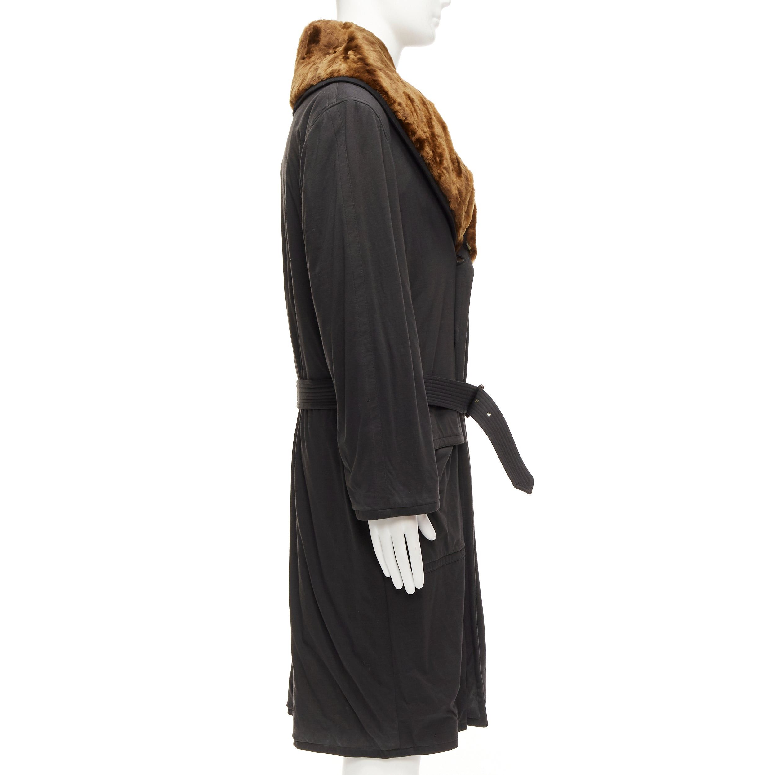 Jean Paul Gaultier rare JEAN PAUL GAULTIER HOMME brown faux fur collar black cotton belted coat L Size US L / EU 52-54 / 3 - 5 Thumbnail