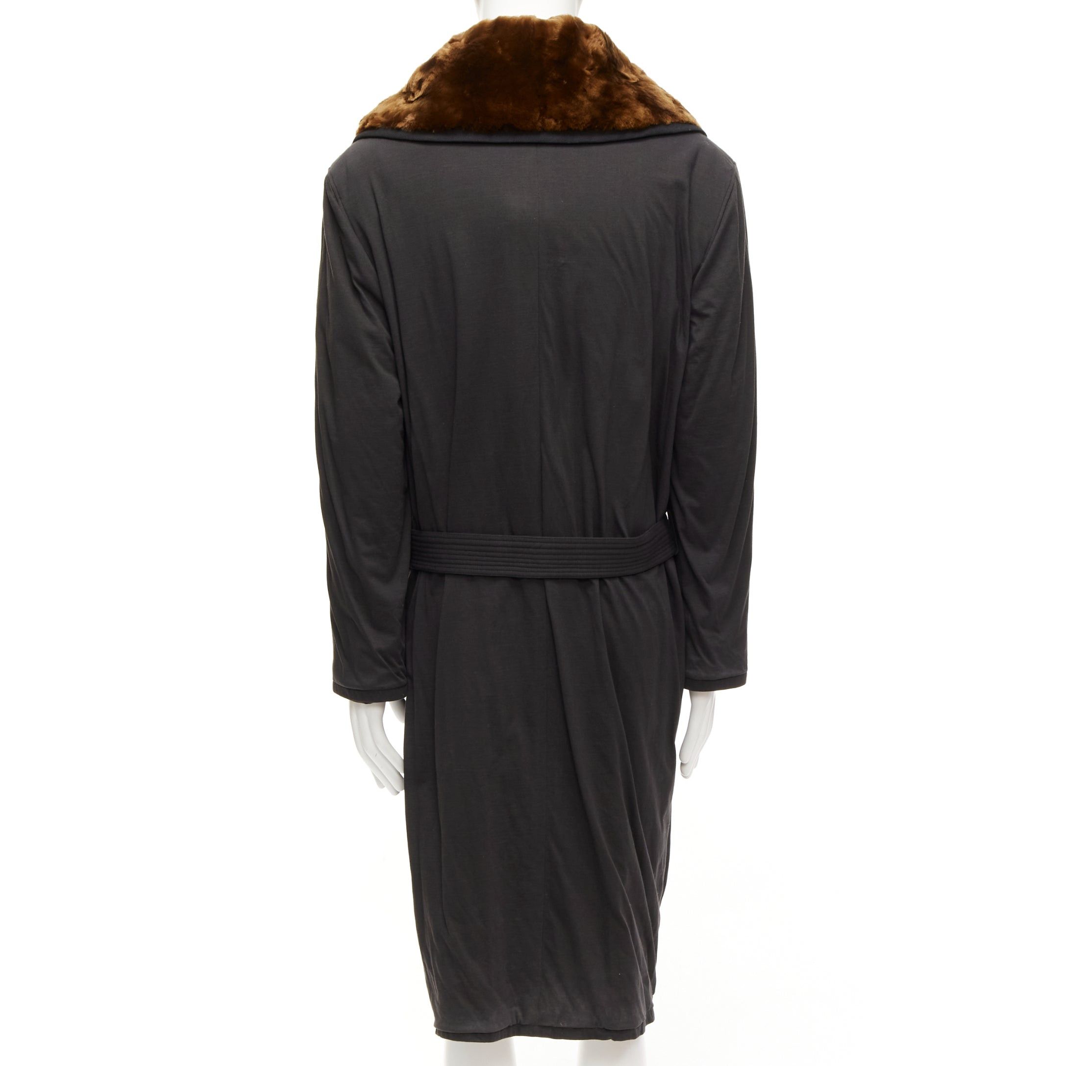 Jean Paul Gaultier rare JEAN PAUL GAULTIER HOMME brown faux fur collar black cotton belted coat L Size US L / EU 52-54 / 3 - 6 Thumbnail