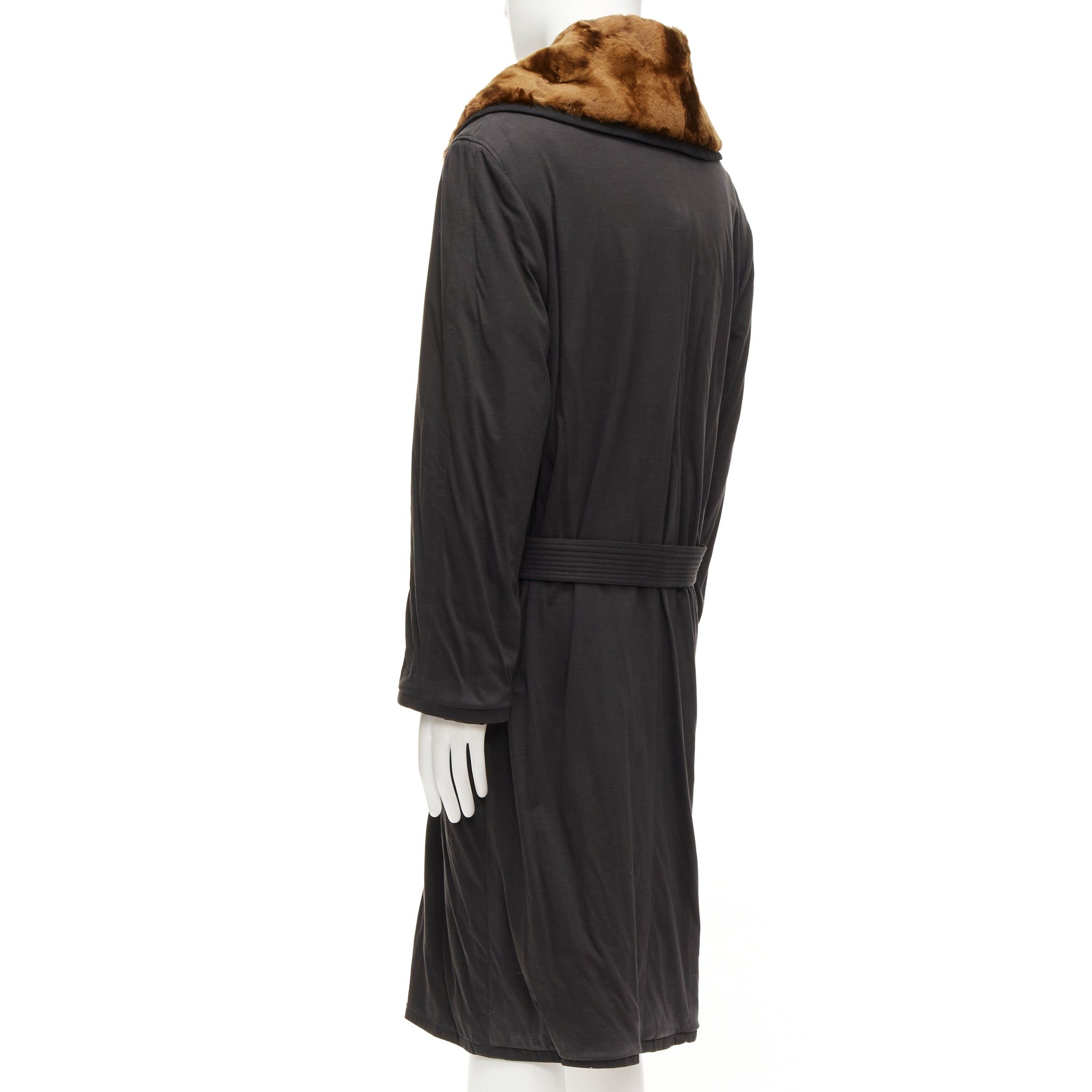 Jean Paul Gaultier rare JEAN PAUL GAULTIER HOMME brown faux fur collar black cotton belted coat L Size US L / EU 52-54 / 3 - 7 Thumbnail