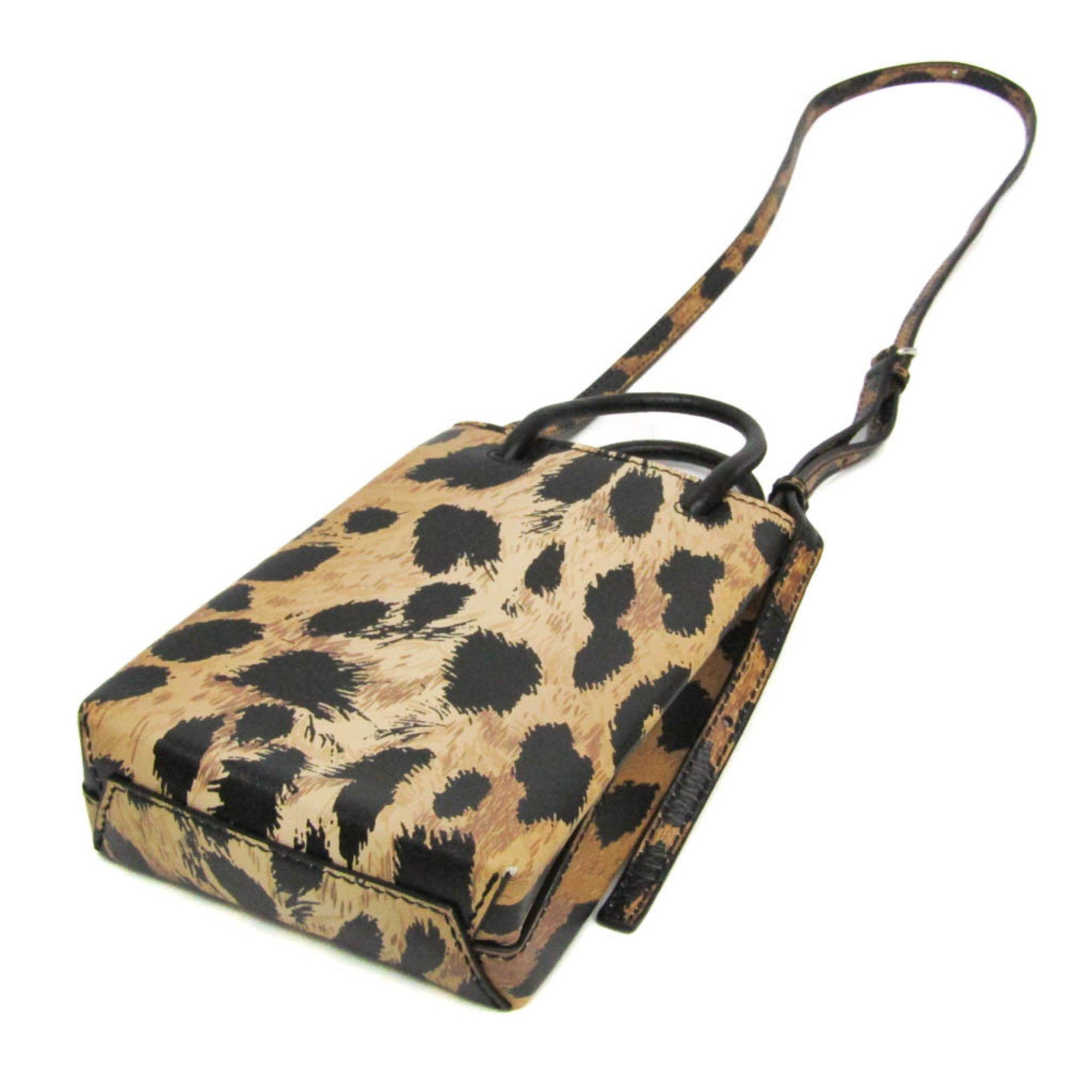Balenciaga Balenciaga Shopping Phone Holder Shoulder Mini Bag Leopard Print 593826 Men,Women Leather Shoulder Bag Beige,Black Size ONE SIZE - 2 Thumbnail