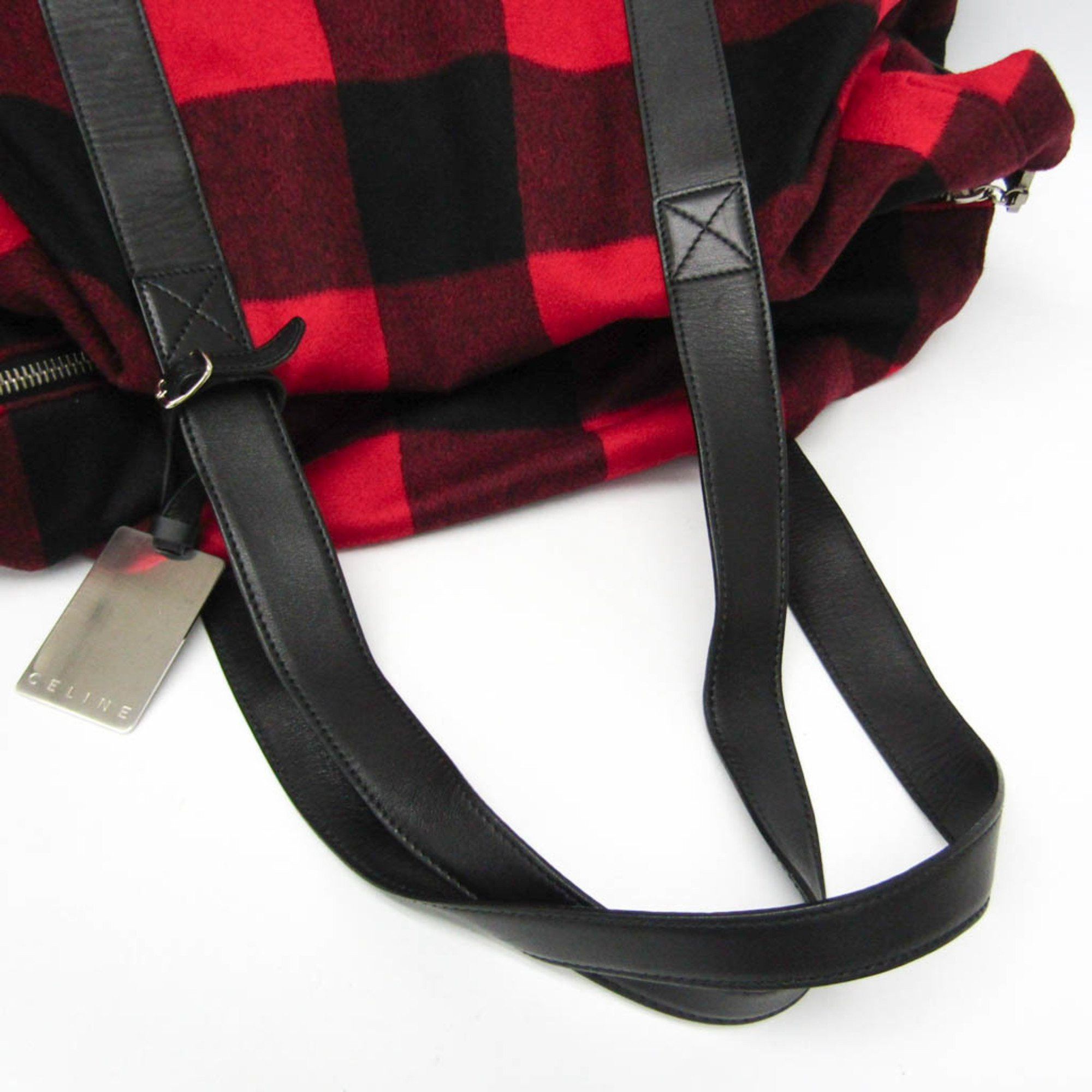 Celine Celine Check Pattern MC99/2 Men,Women Wool,Leather Boston Bag,Shoulder Bag Black,Red Color Size ONE SIZE - 12 Thumbnail