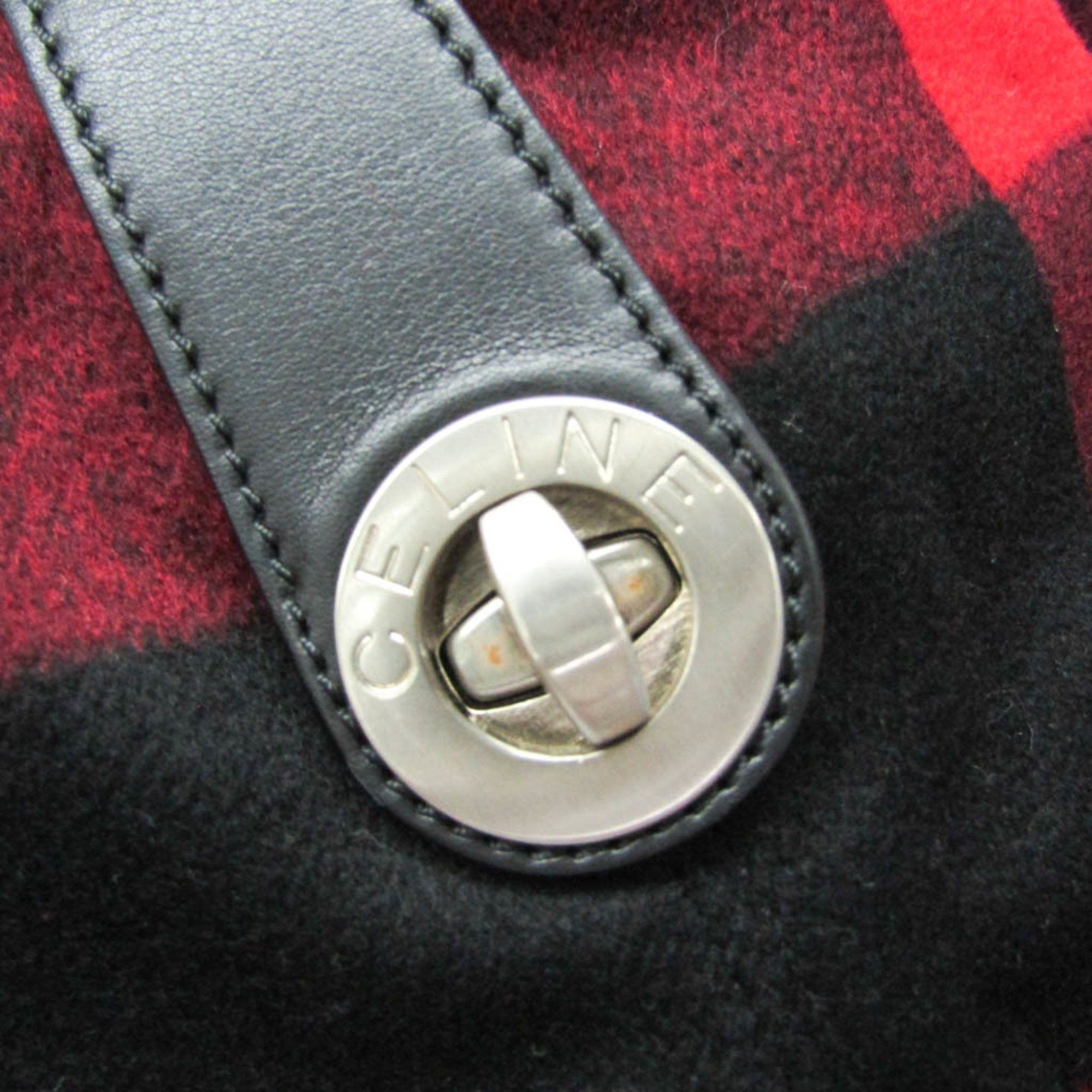 Celine Celine Check Pattern MC99/2 Men,Women Wool,Leather Boston Bag,Shoulder Bag Black,Red Color Size ONE SIZE - 9 Thumbnail