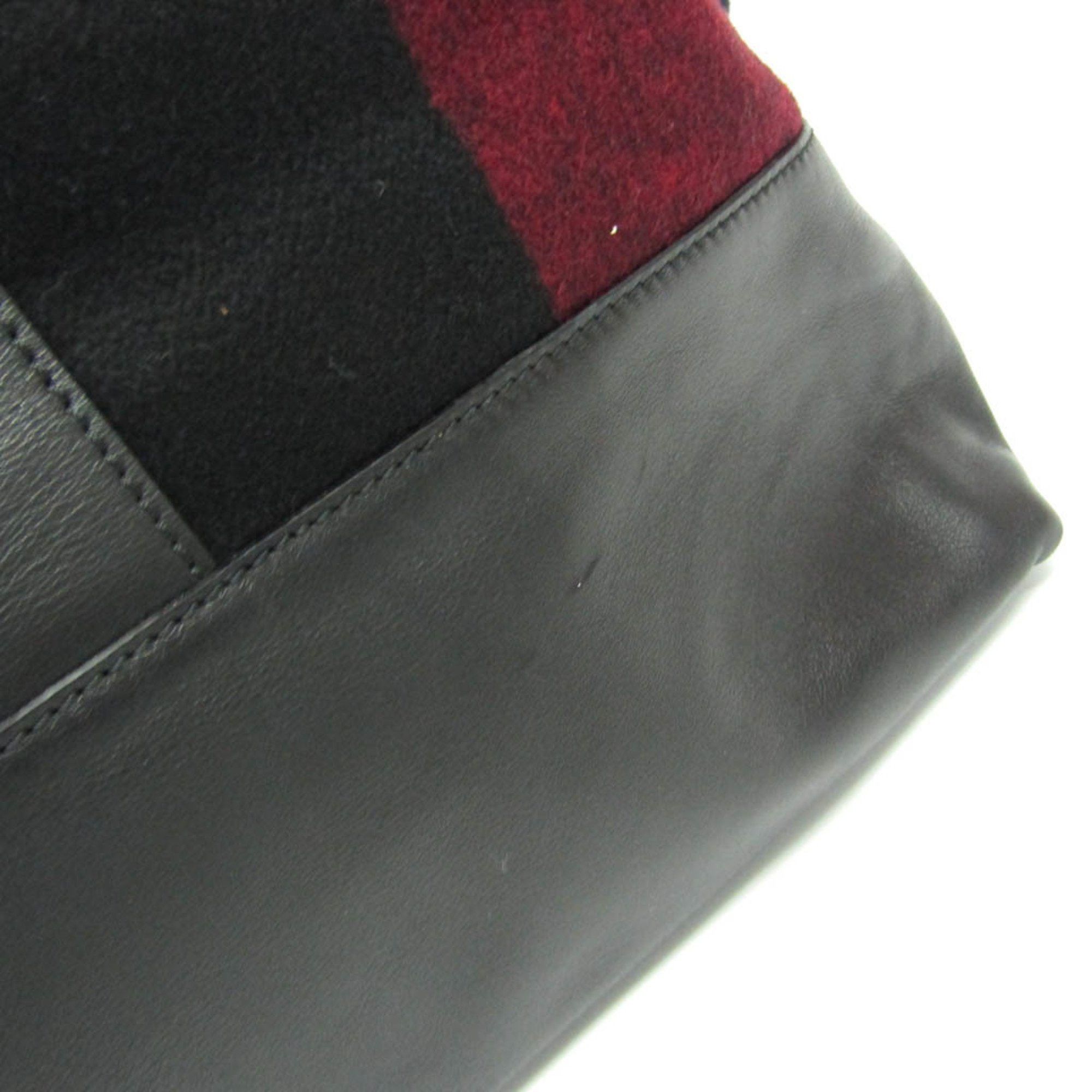 Celine Celine Check Pattern MC99/2 Men,Women Wool,Leather Boston Bag,Shoulder Bag Black,Red Color Size ONE SIZE - 8 Thumbnail
