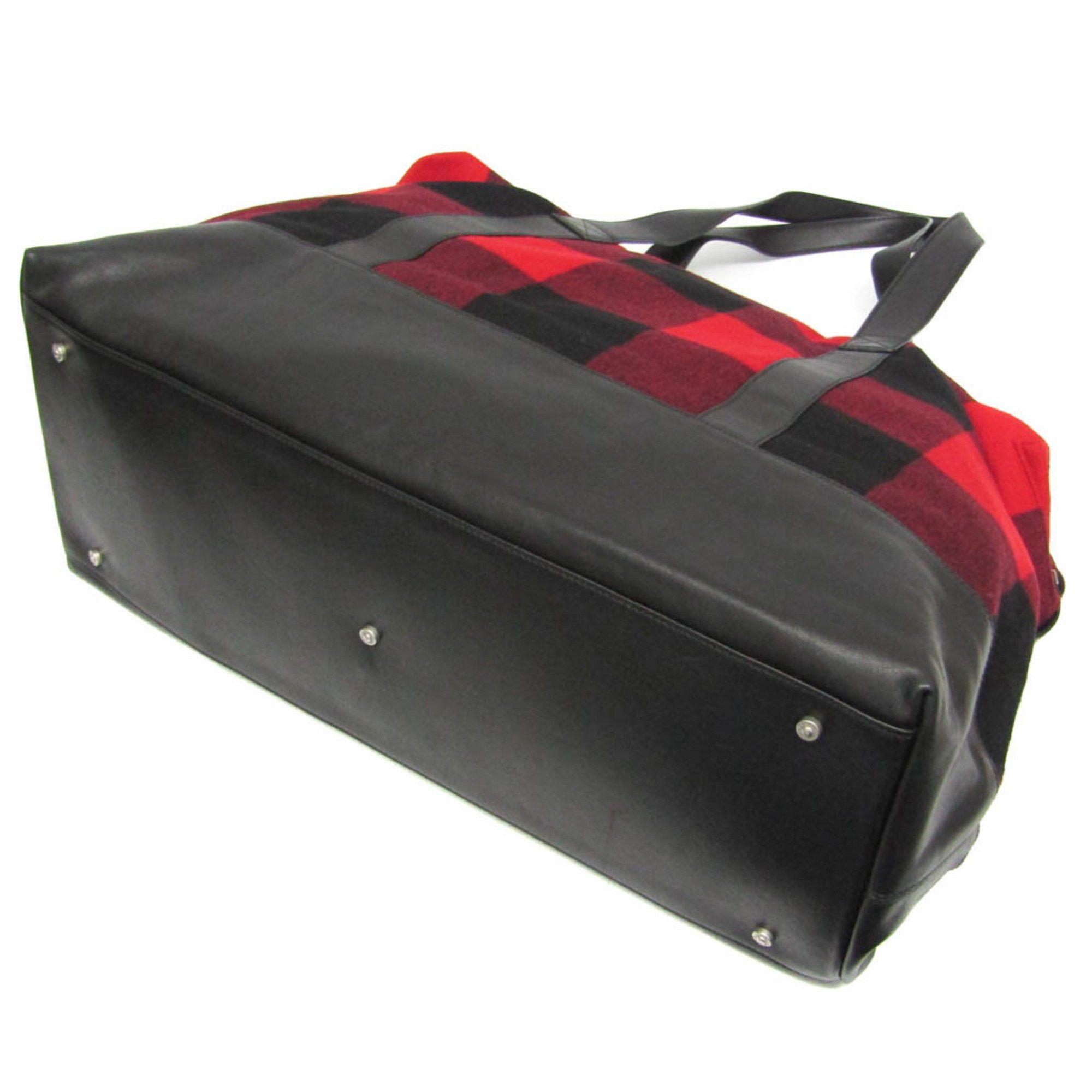 Celine Celine Check Pattern MC99/2 Men,Women Wool,Leather Boston Bag,Shoulder Bag Black,Red Color Size ONE SIZE - 2 Thumbnail