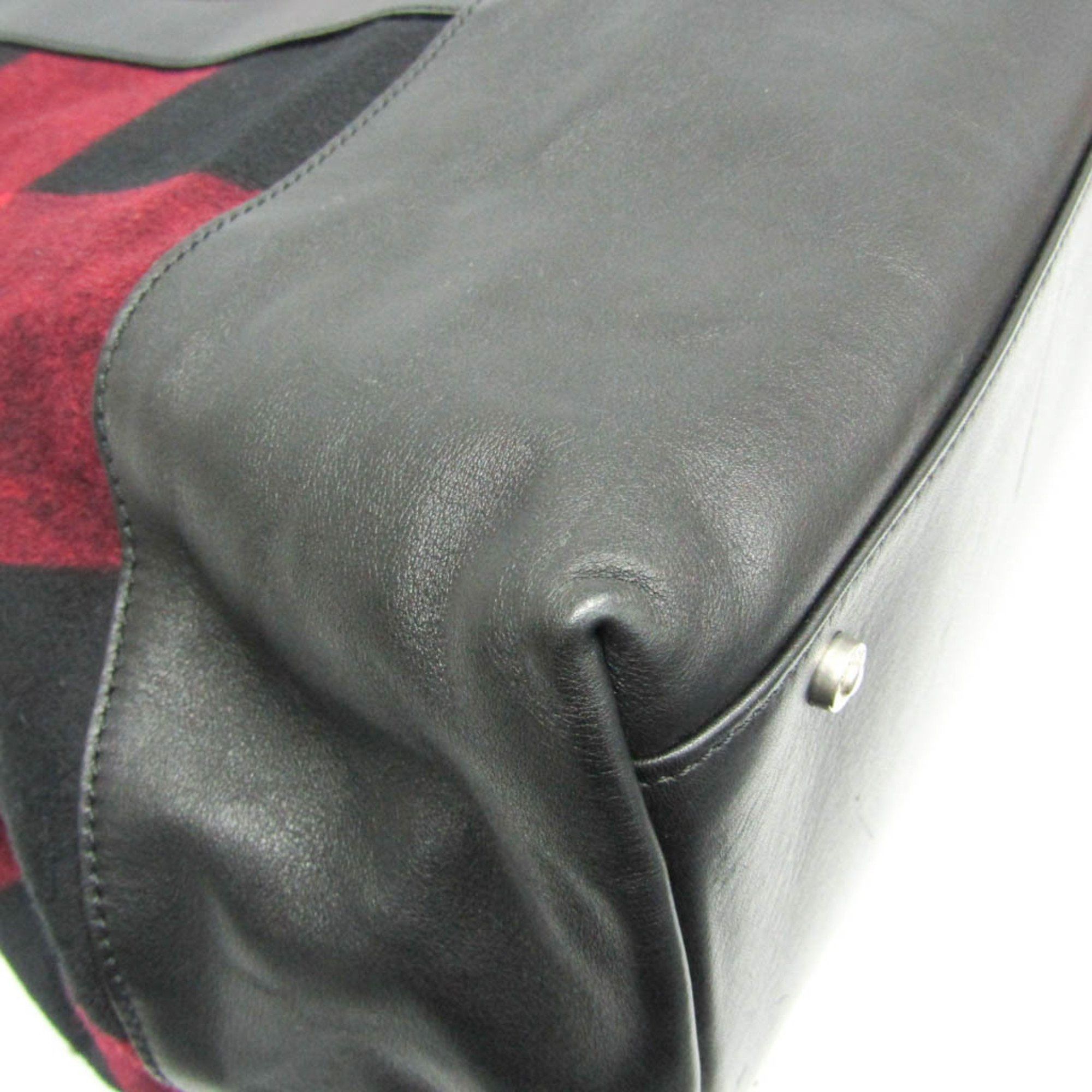 Celine Celine Check Pattern MC99/2 Men,Women Wool,Leather Boston Bag,Shoulder Bag Black,Red Color Size ONE SIZE - 4 Thumbnail