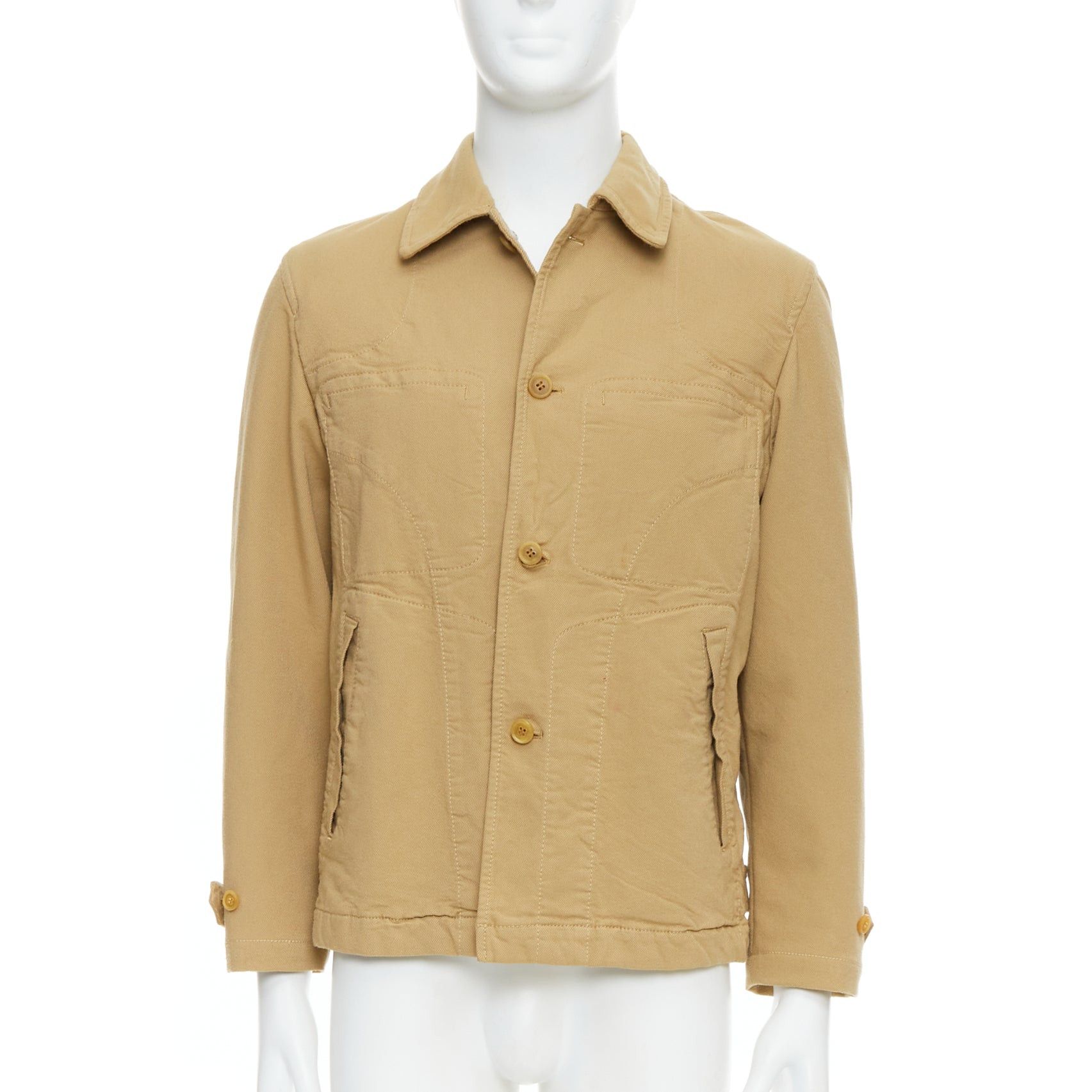 Comme des Garcons COMME DES GARCONS HOMME khaki crinkle fabric topstitch jacket Size US M / EU 48-50 / 2 - 3 Thumbnail
