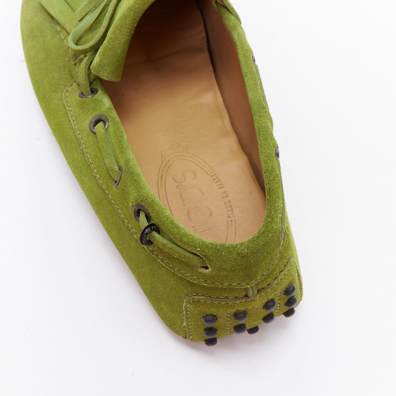 Tod's TOD'S moss green suede leather fringe tongue dot sole driving loafer UK7 EU41 Size US 8 / EU 41 - 9 Thumbnail